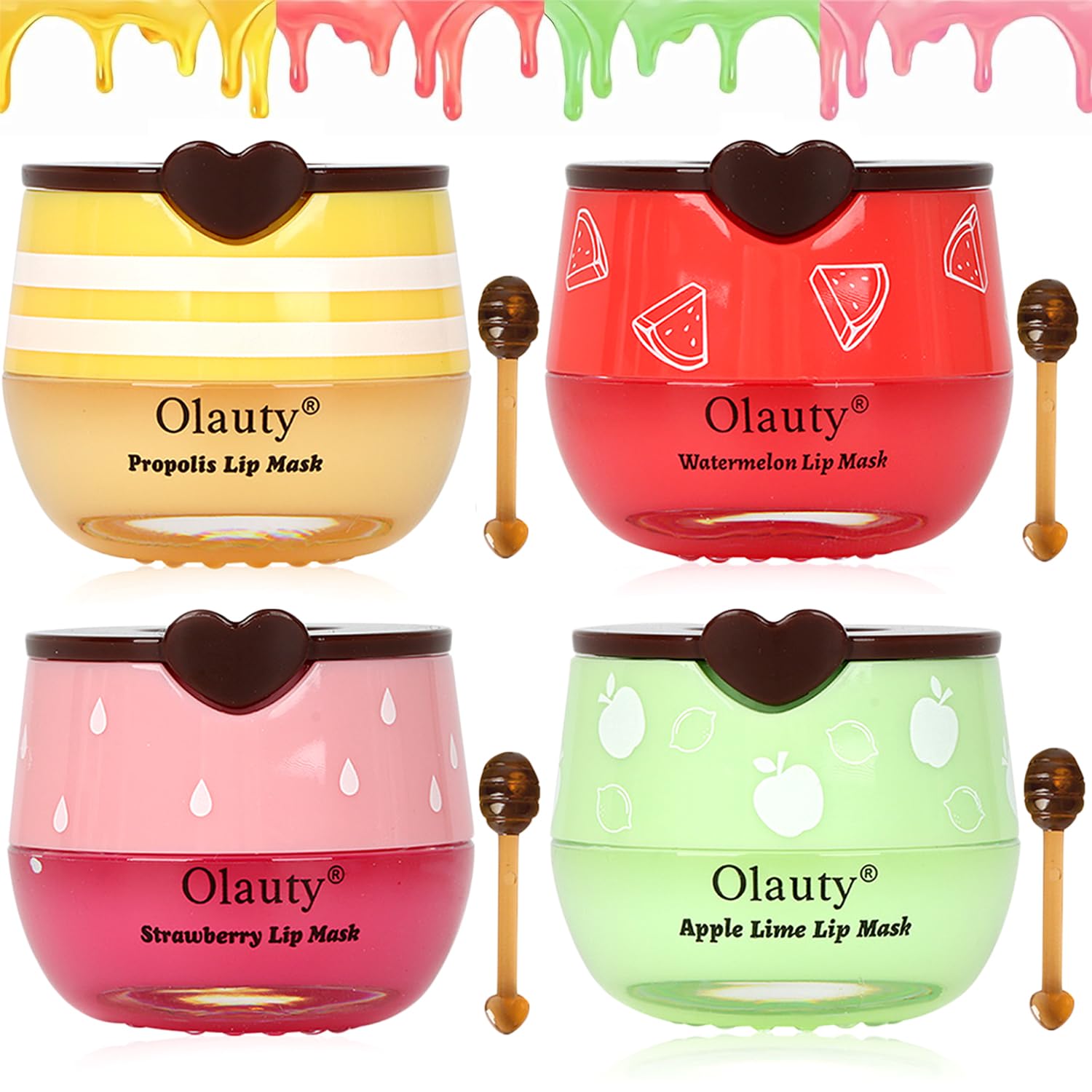 4 Pcs Bee Lip Balm Honey Pot,Strawberry&Watermelon&Honey&Apple Lime Lip Mask Overnight Hydrating Prevention Dry And Cracked Lip