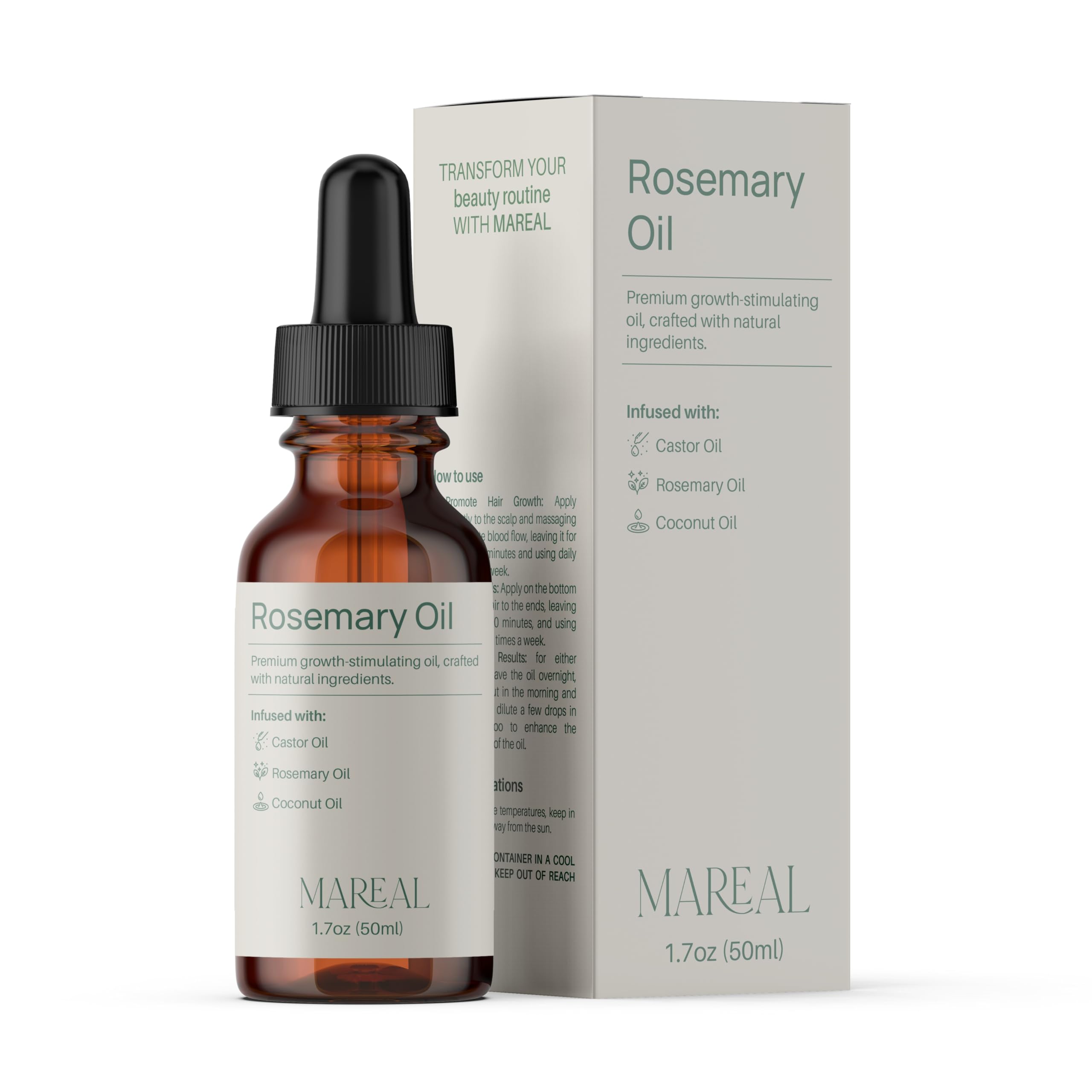MAREAL Pure Rosemary Oil for Hair Growth & Scalp Health | Infused with Castor & Coconut Oil | Hair Thickening & Regrowth Treatme