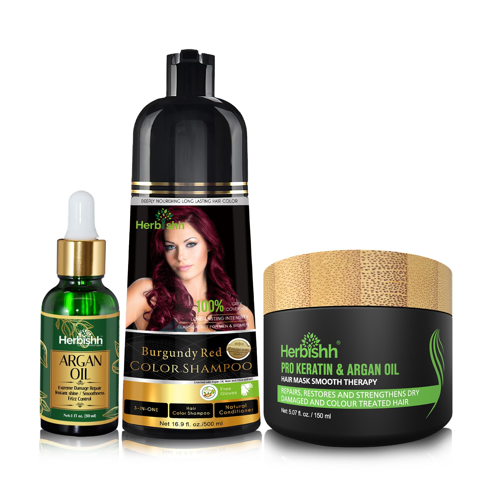 Herbishh After Color Shampoo Combo Contains Hair Color Shampoo Hair Dye 500ml Argan Oil 30ml Pro Keratin And Argan Hair Mask 100