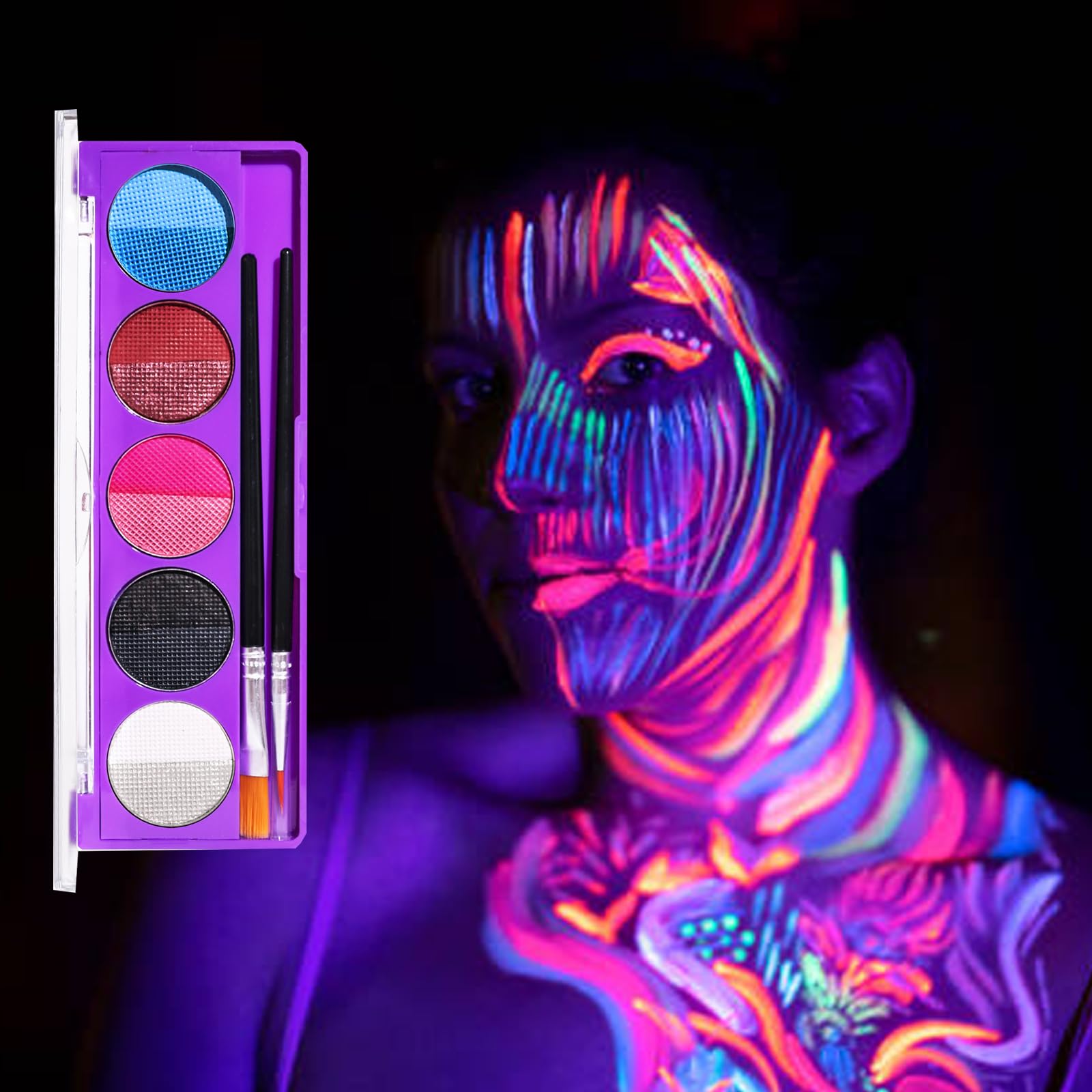 Meicoly 10 Colors Water Activated Eyeliner Palette, Blue Sally Makeup Neon Face Paint Kit,Colored Retro Halloween Hydra Liner,Ma