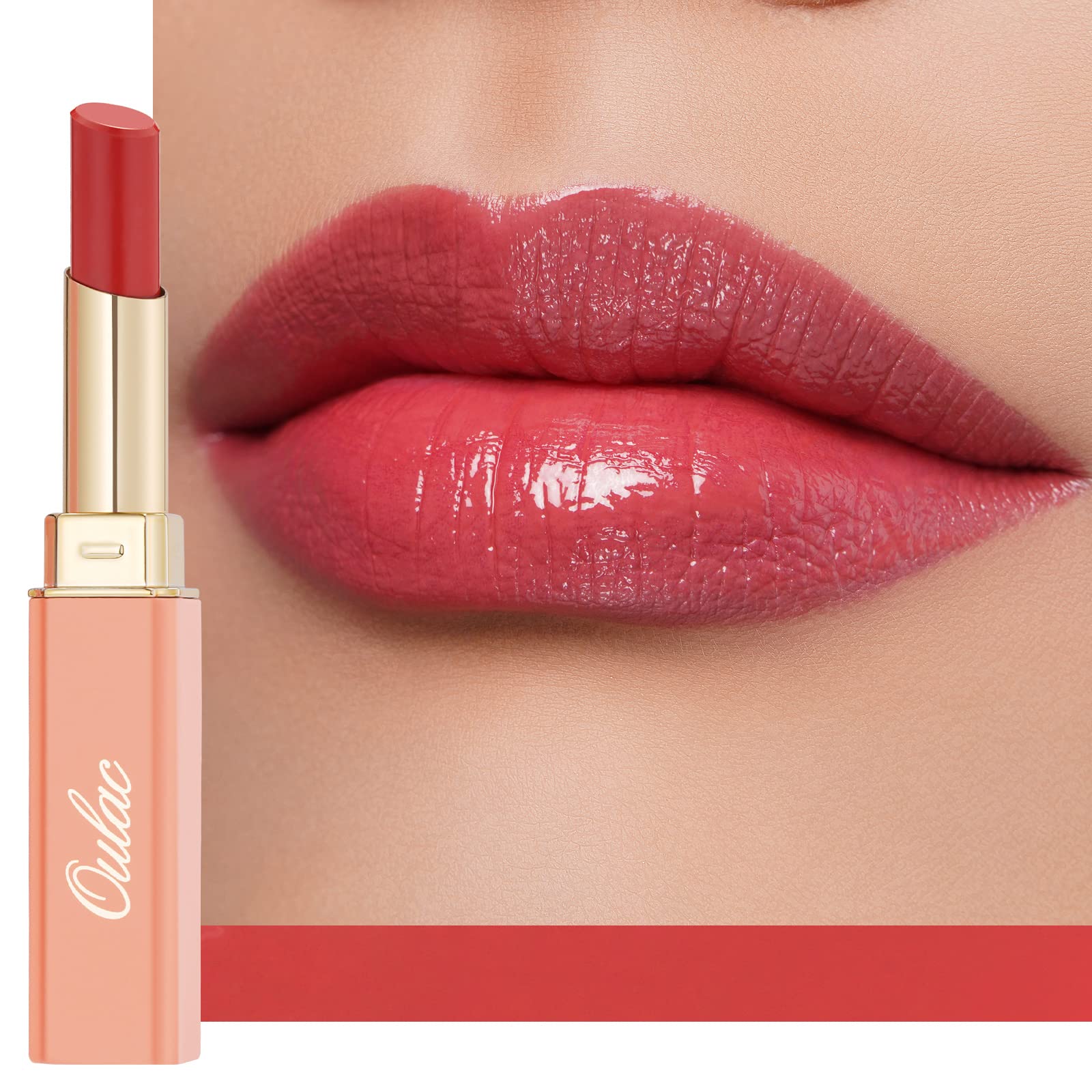 Oulac Apple Red Lipstick - Moisturizing Lip Stick Glossy Solid Shine Lip Gloss, Sheer Shine Juicy Finish, Lightweight and Hydrat