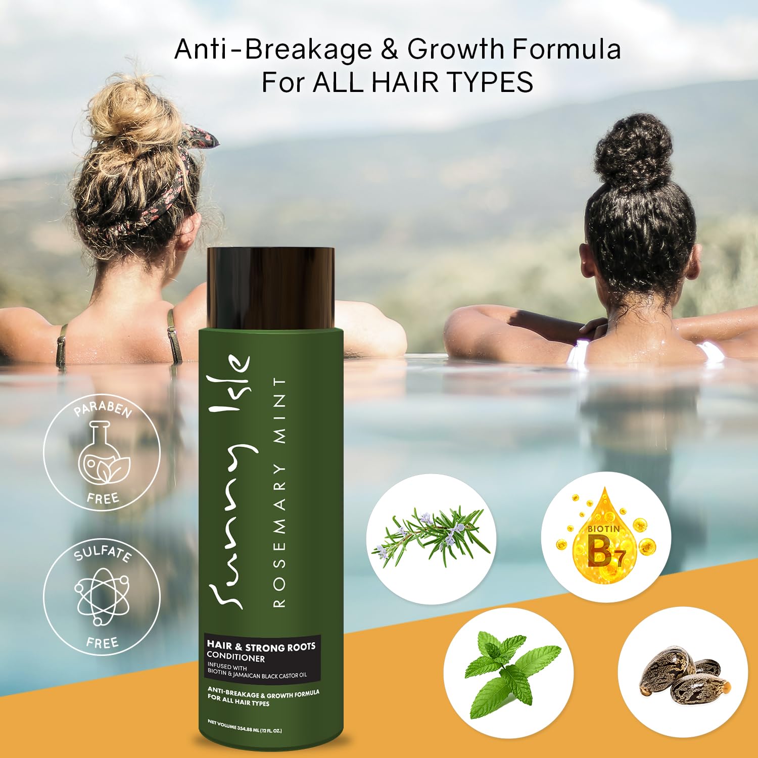 Sunny Isle Rosemary Mint Hair & Strong Roots Conditioner 12oz | Anti-Breakage & Growth Formula | Infused with Biotin & Jamaican