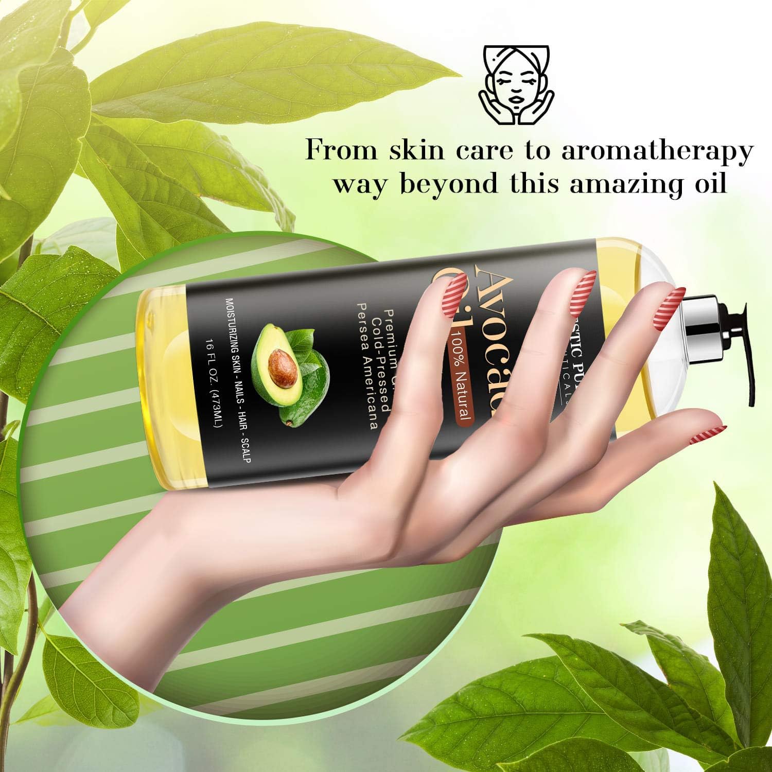 MAJESTIc PURE Avocado Oil - 100% Pure and Natural, cold-Pressed, for Skin care, Massage, Hair care, and carrier Oil to Dilute Es