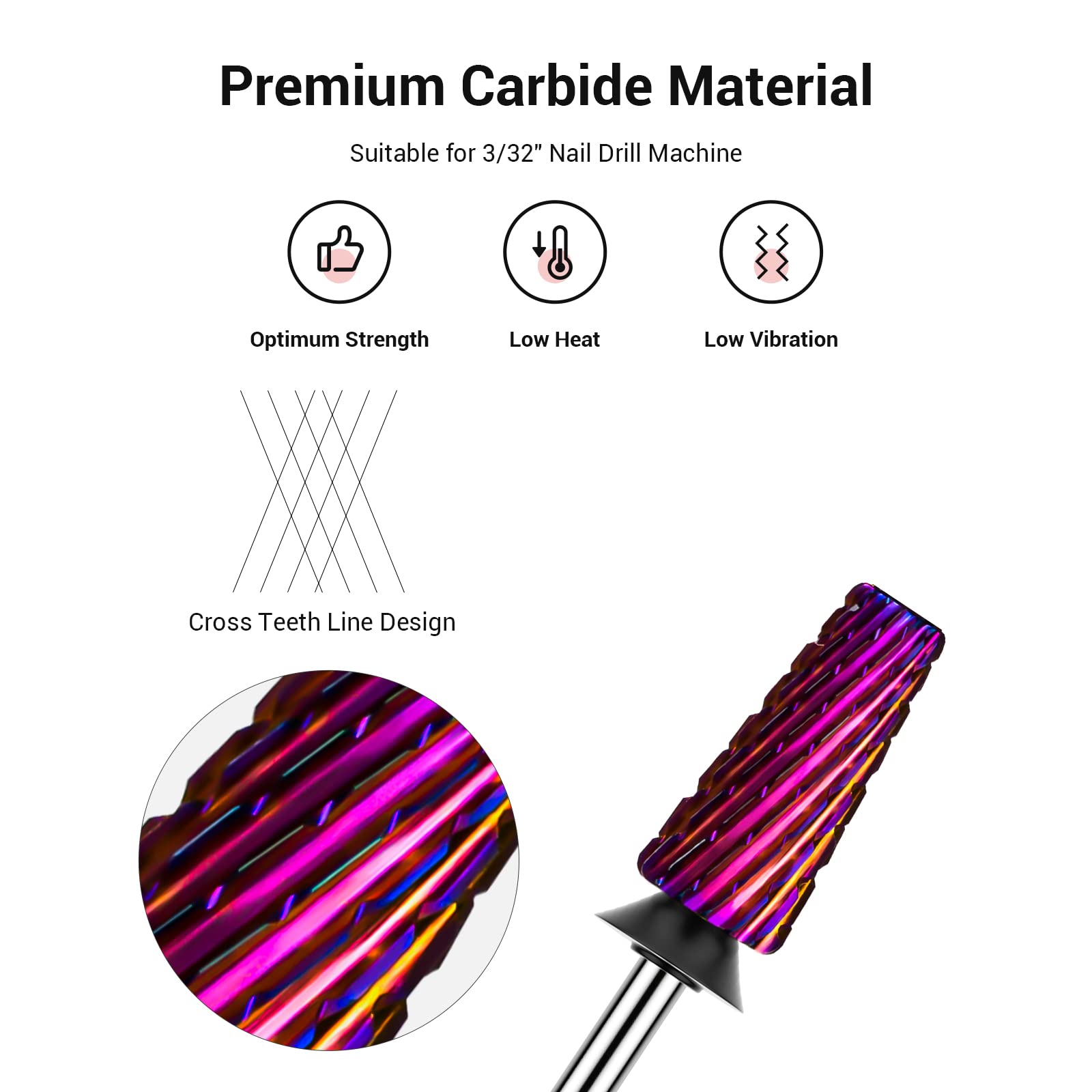 Melodysusie Professional 5 In 1 Nail Drill Bits, 3/32 ' ' Carbide Tungsten Multi-Function Bits, Suitable For Manicure Pedicure C