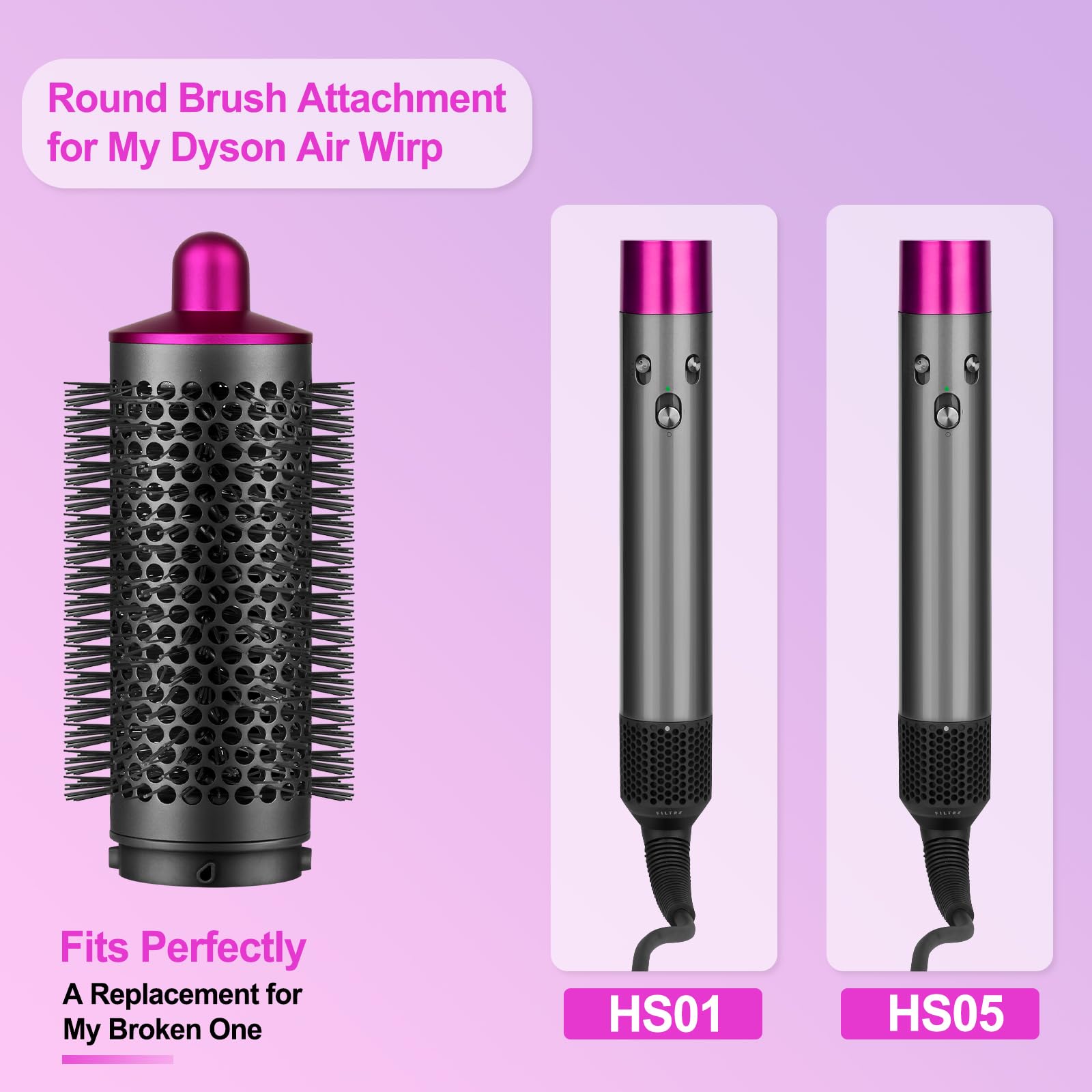 Puregust Round Brush Attachment For Dyson Air Wrap Oval Round Volumizing Brush For Dyson Airwrap Accessories, Rose