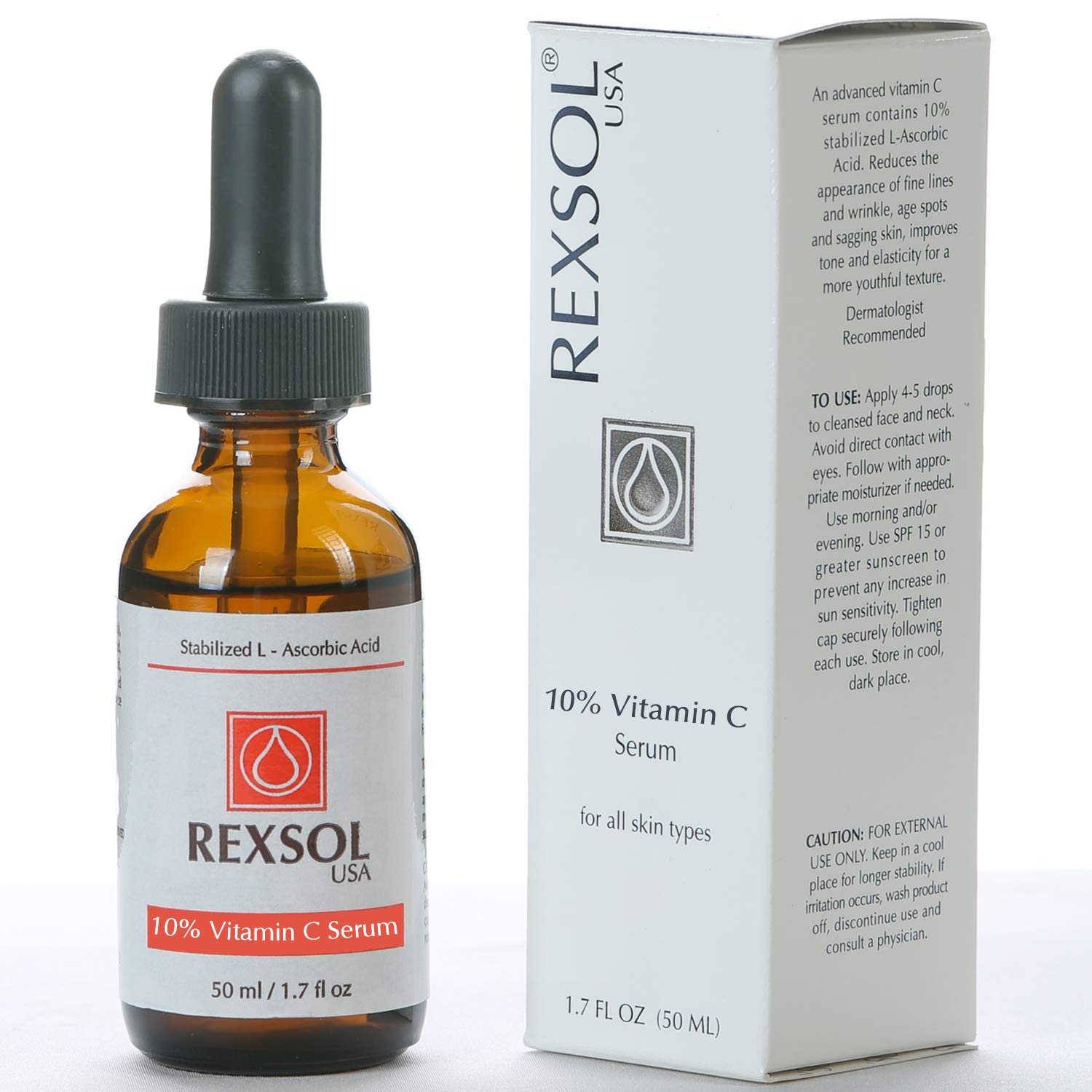 REXSOL 10% Vitamin C Serum Antiwrinkle Firming | With Hyaluronic Acid, Chamomile Extract & Grape Seed Extract | Prevent photoa