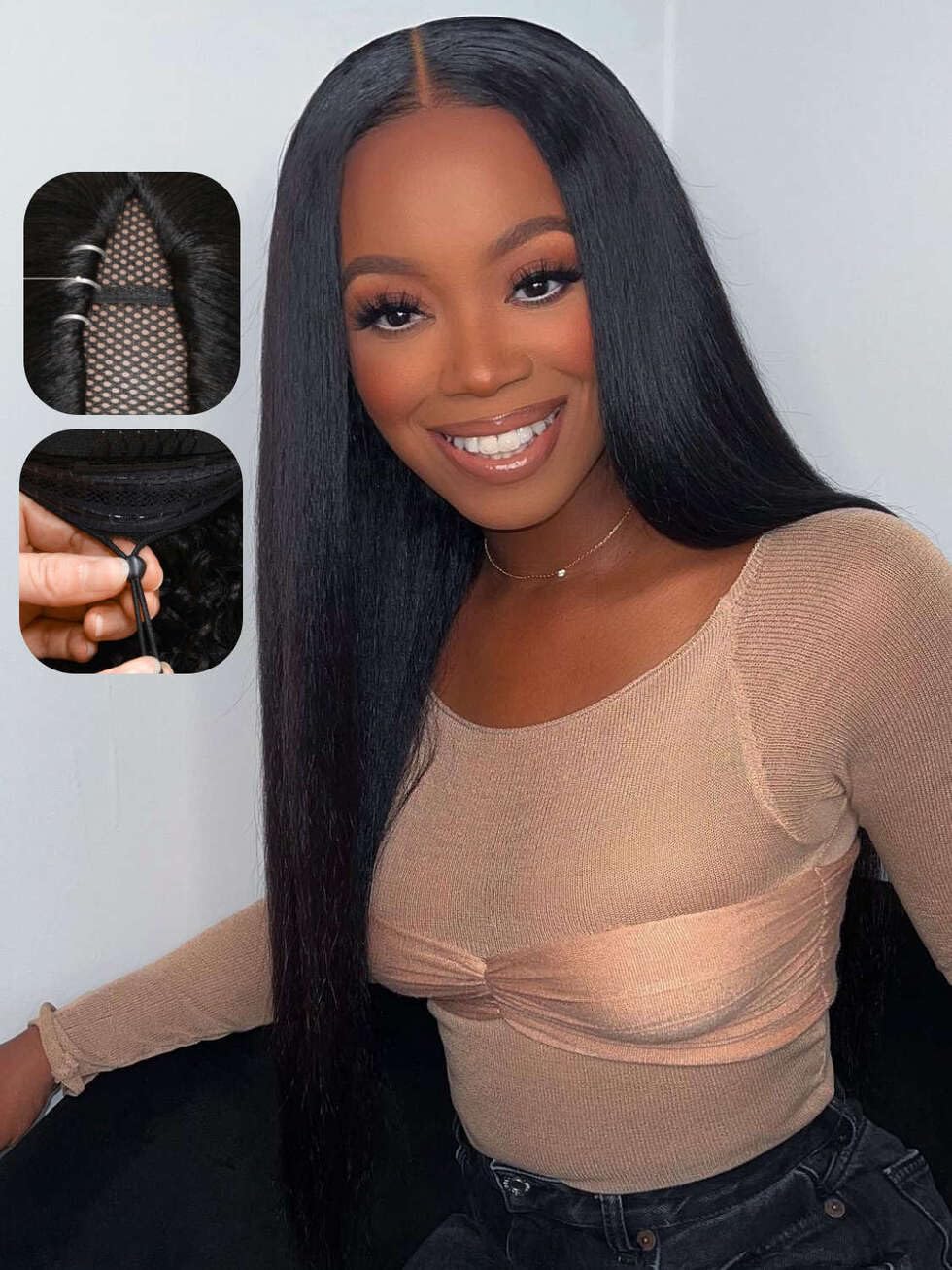 Beauty Forever V Part Wig Human Hair Yaki Straight Easicontour Vpart Wigs No Leave Out Glueless Upgraded Kinky U Part Wigs For W