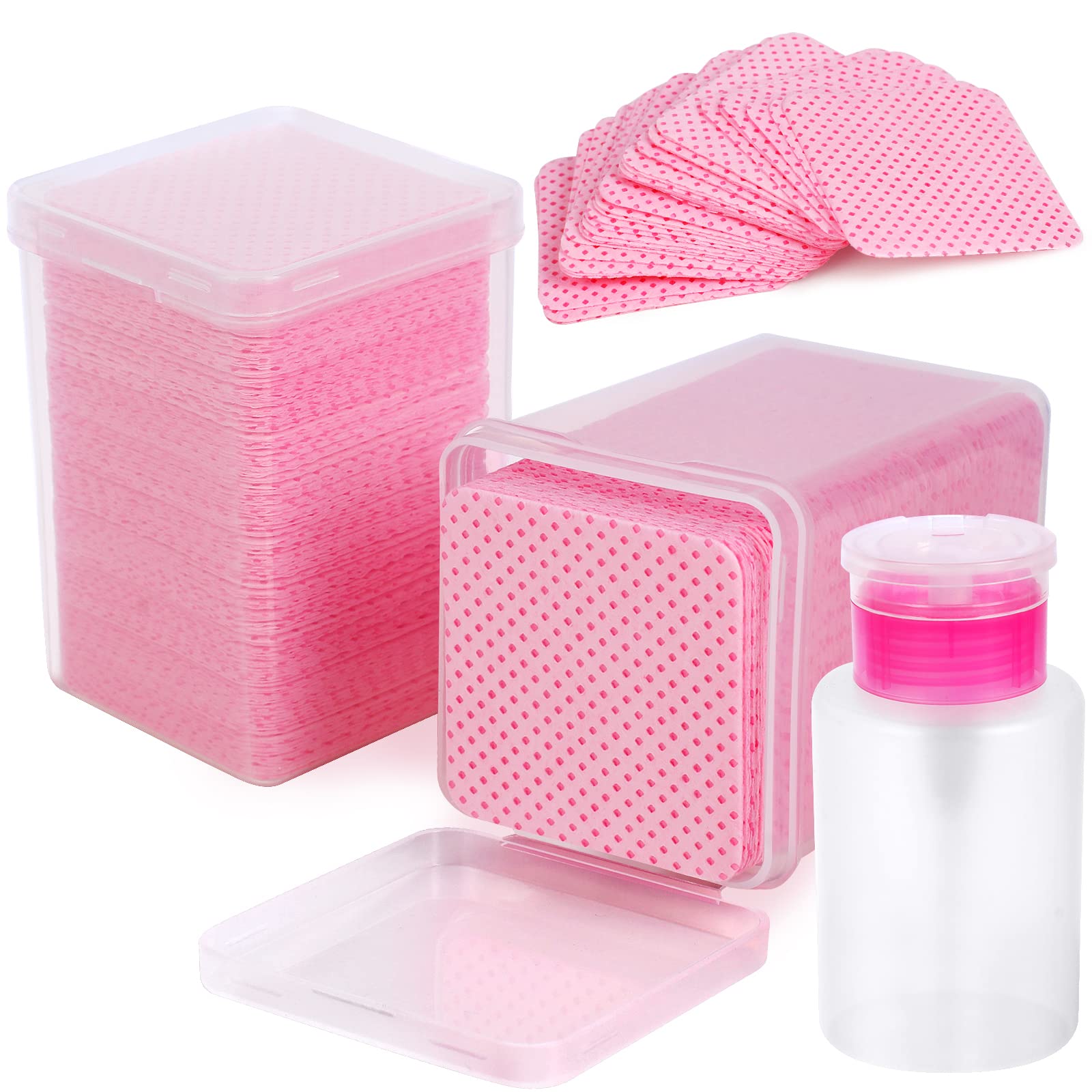 400 Pieces Nail Cotton Pads,1 Pull-Down Pump Dispenser Bottle, Super Absorbent Soft Non-Woven Eyelash Glue Wipes, Nail Polish De
