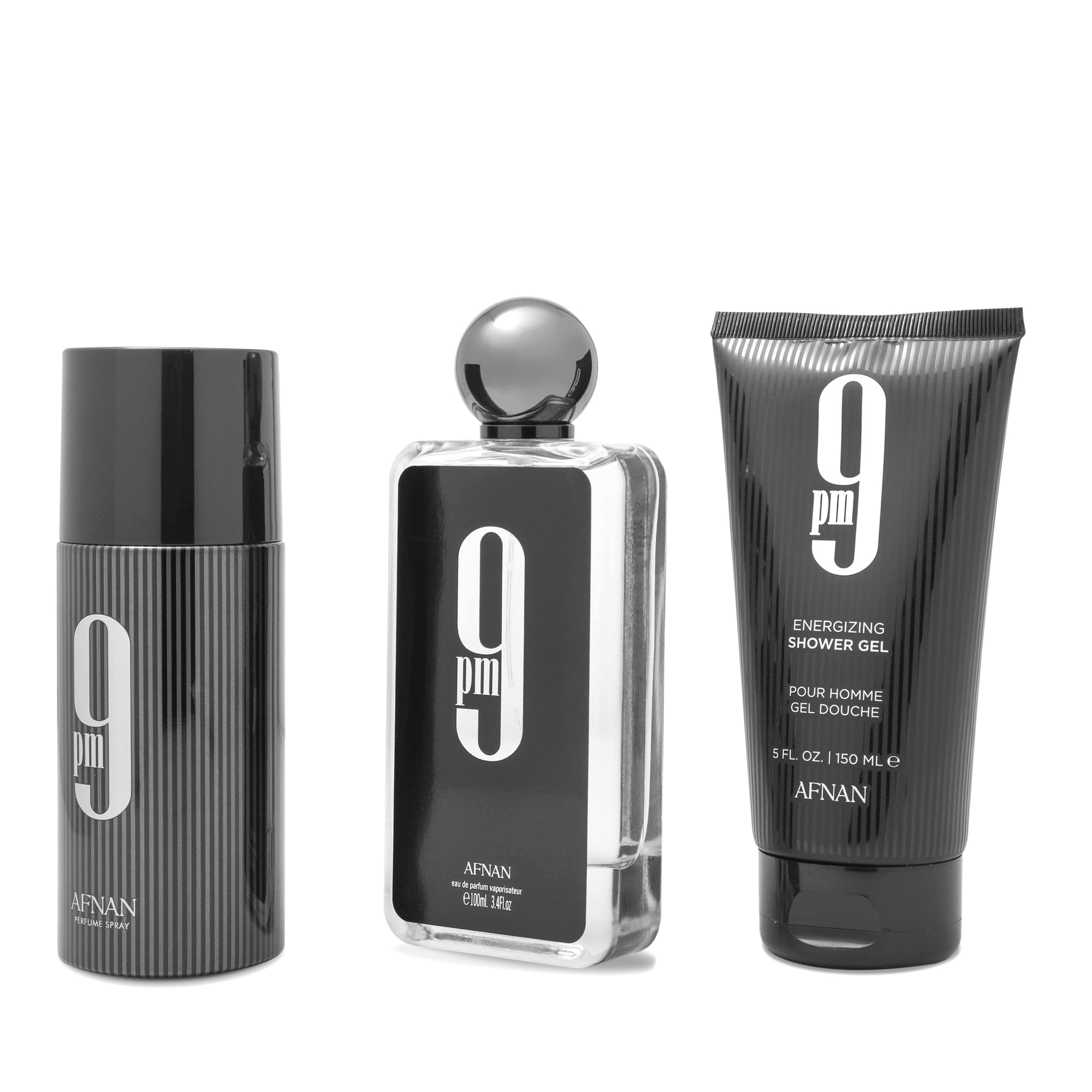 Afnan 9 Pm Luxury Perfume Gift Set - Eau De Parfum (3.4 Oz), Deodorant (5.0 Oz), Shower Gel (6.7 Oz)