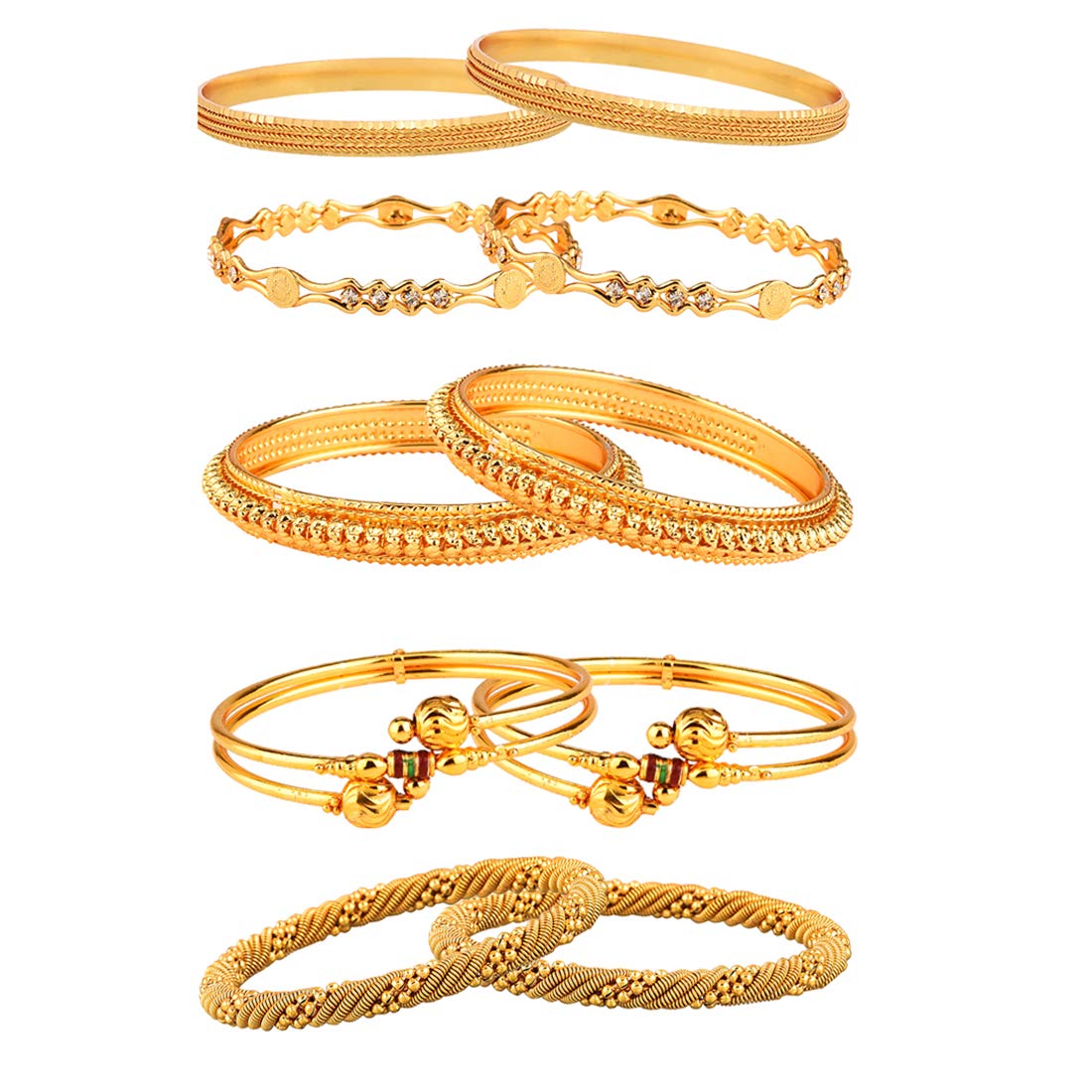 ZENEME Combo Of Designer Victoria Bangles Pearls Bangles Trendy Gold Plated and Coinage Bangles  Pack Of 10 (2.4)