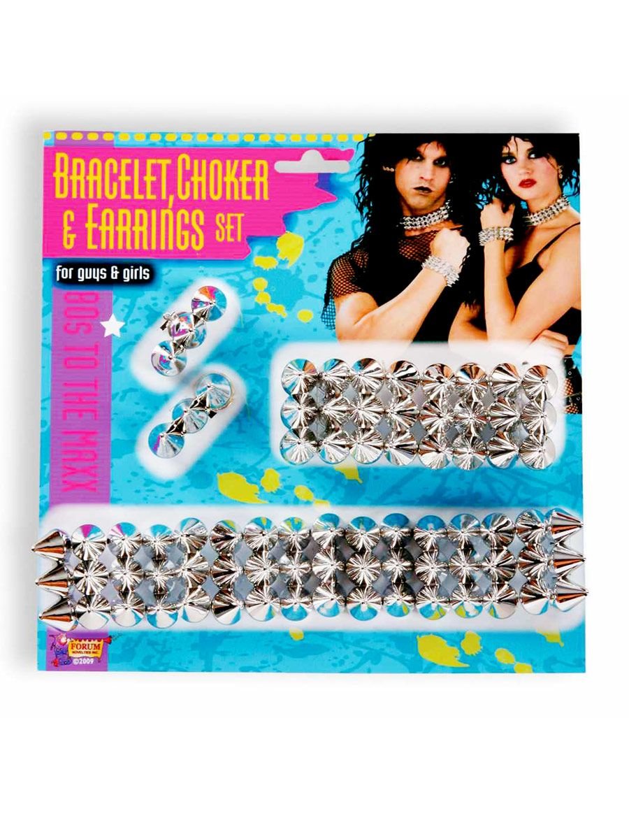 Forum Novelties 62934 Spike Bracelet, Choker, Earrings Set Party Supplies, One Size