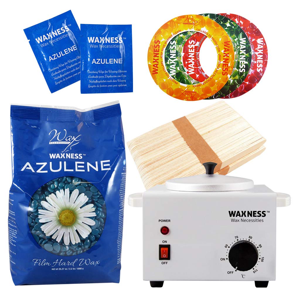 Waxness Azulene Stripless Wax Kit with Heater, 2.2 lb (1 kg) Hard Wax Beads  Professional Waxing Kit for Face, Bikini & Body  