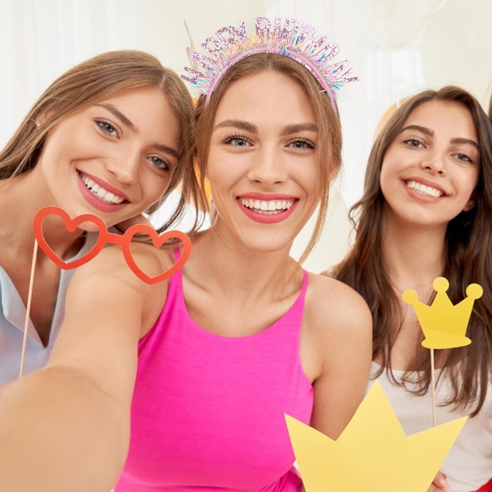 Cieher Birthday Tiara, Birthday Headband For Women And Girls, Happy Birthday Decorations And Gifts - Pink