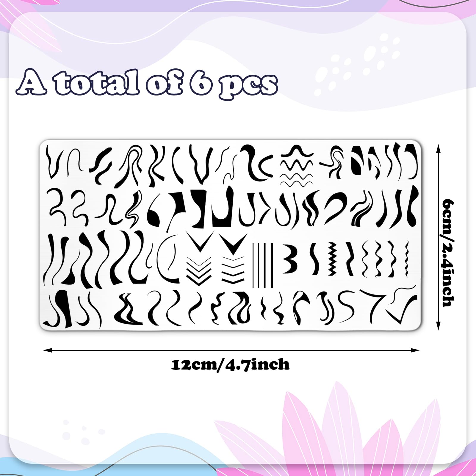 Whaline 6Pcs French Line Nail Plates Stamping Set Minimalism Wave Stripe Stamp Templates Nail Art Plates For Diy Print Manicure