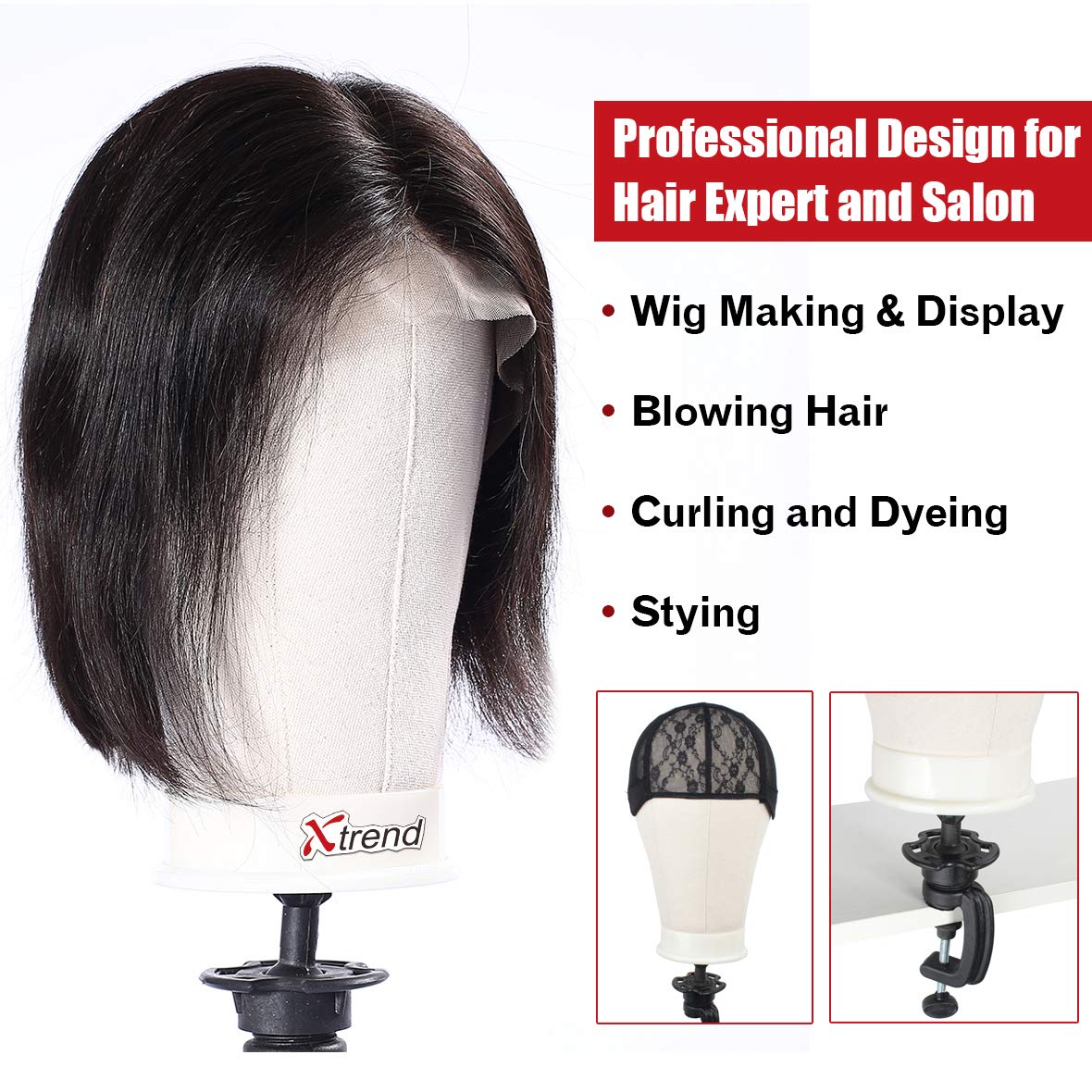 Xtrend 21''-24'' Poly Canvas Block Head For Making Head Weft/Wig/Hair Extension Making Display Styling Mannequin Head With Stand