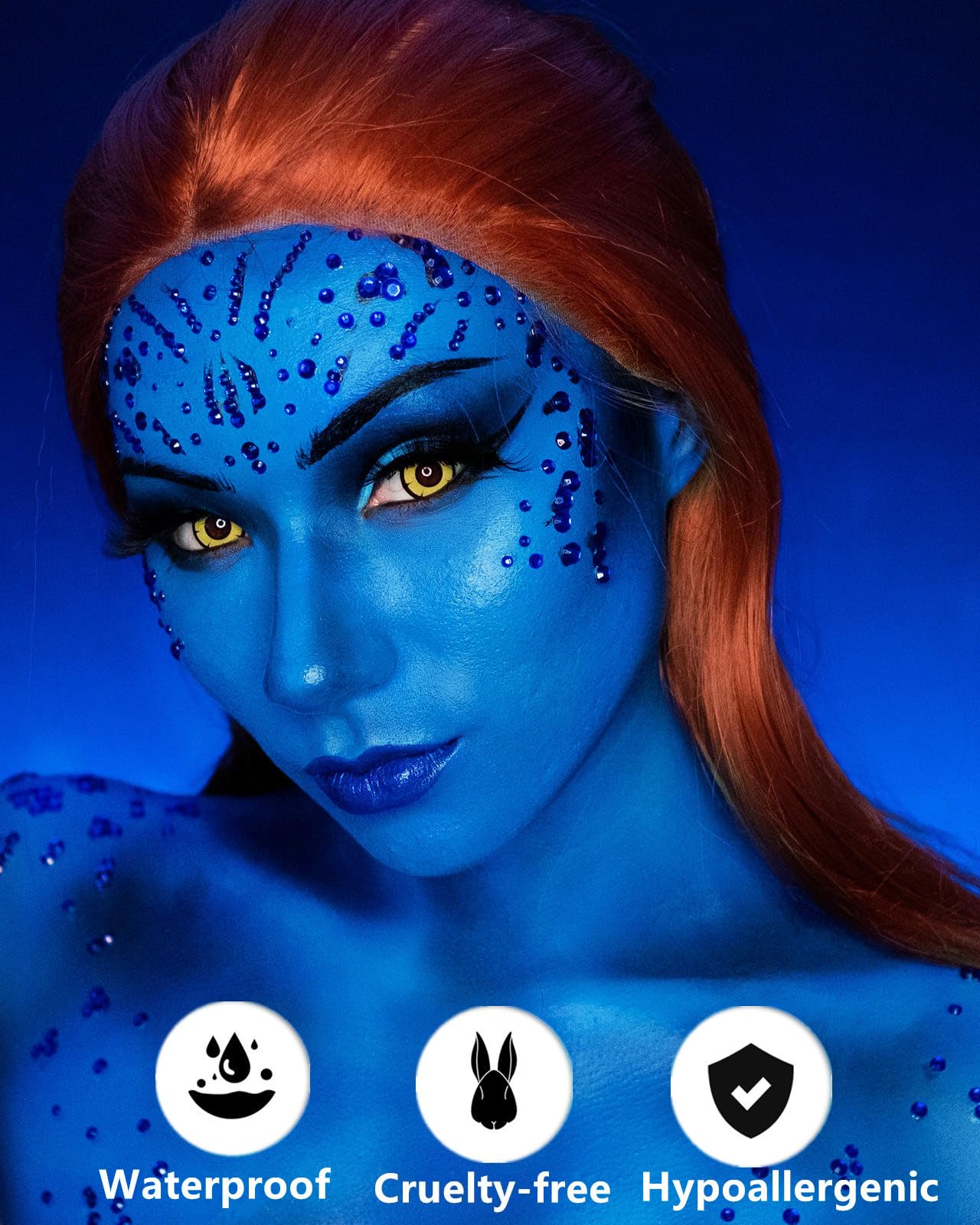 Go Ho Cream-Blendable Blue Face Paint Stick (1.06 Oz),Full-Coverage Royal Blue Body Paint Stick For Adults Children Halloween Co