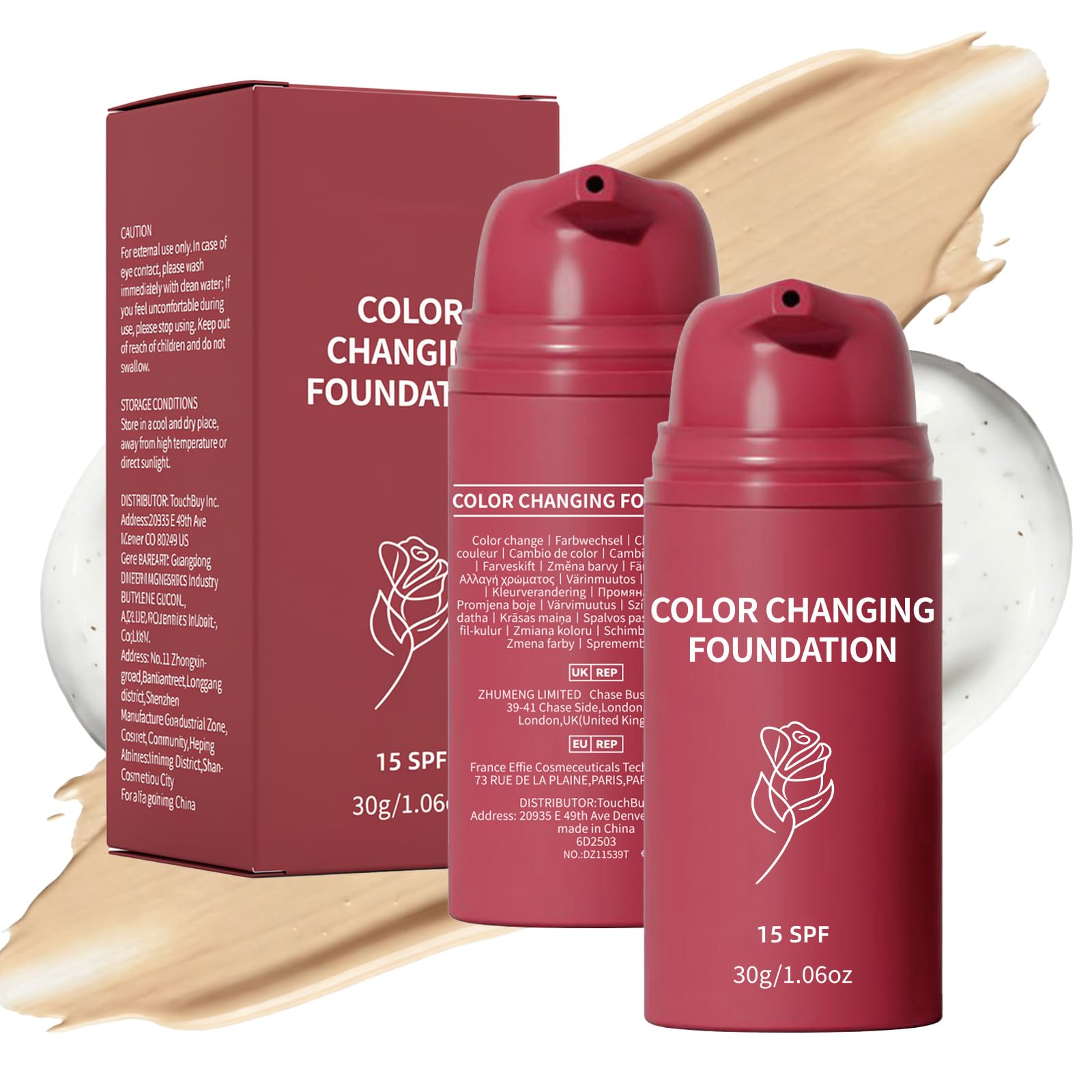 2 Pcs Korean Color Changing Foundation, Auto Adjusting Tone Correcting Makeup Conceals Fine Lines and Wrinkles Color Changing Fo