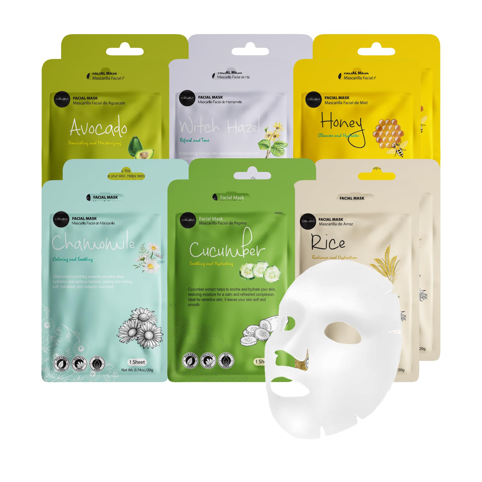 Celavi Essence Facial Face Mask K-Beauty Skincare Korea Skin Care Moisturizing (2 Of Each) B Set