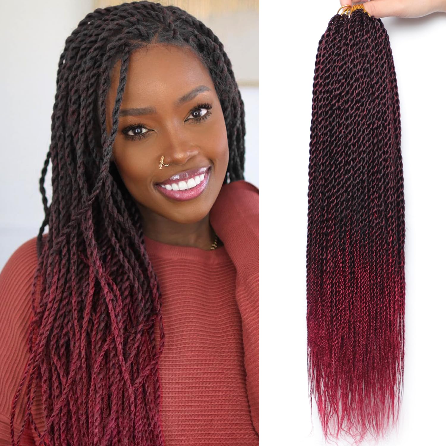 Red Crochet Hair For Black Women 18 Inch Long Senegalese Twist Crochet Hair 9 Packs Crochet Braids Prelooped Crochet Twist Hair