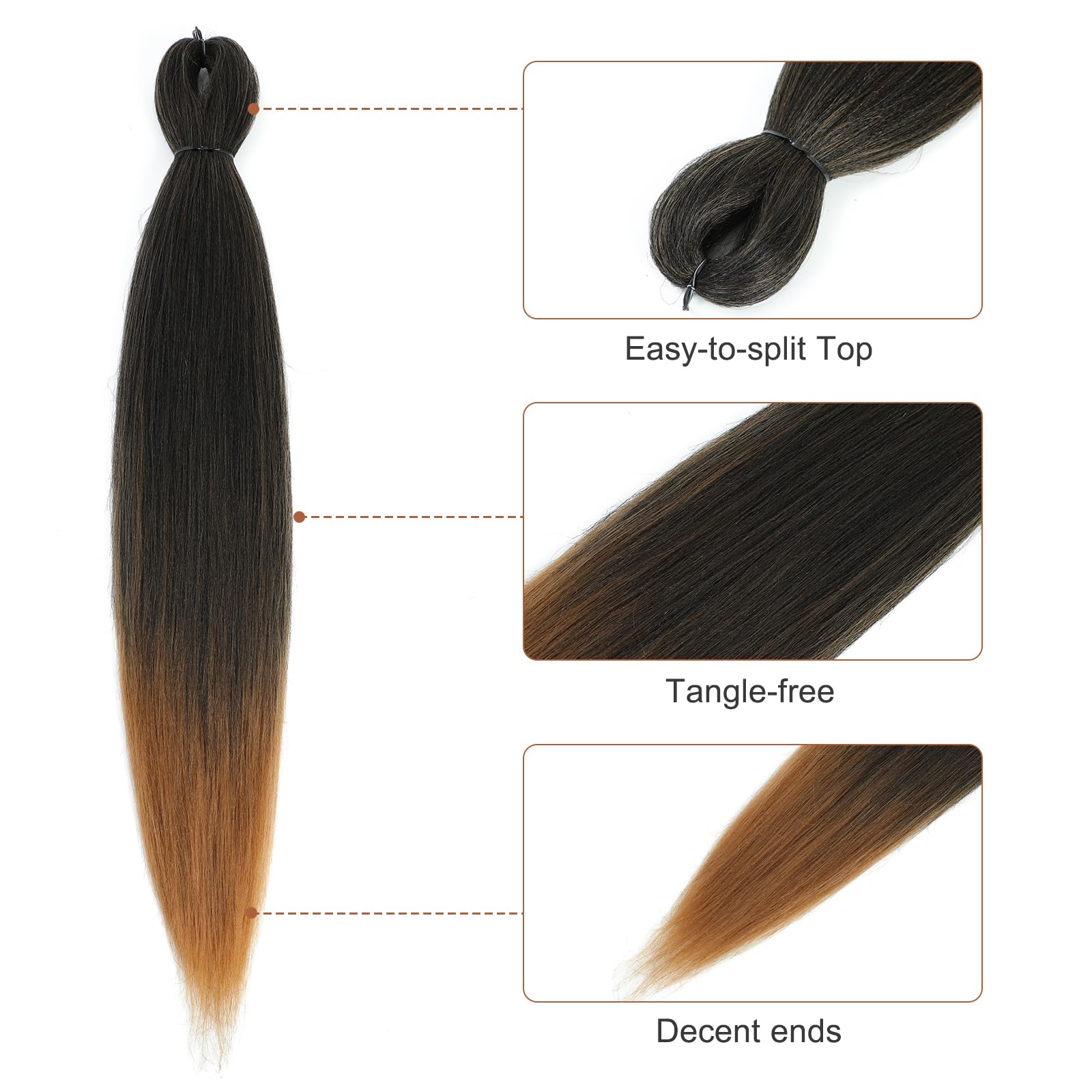 Difunee Pre-Stretched Braiding Hair - 22 Inch 8 Packs Ombre Brown Long Braiding Hair For Twist Or Box Braids, Yaki Texture Hot W