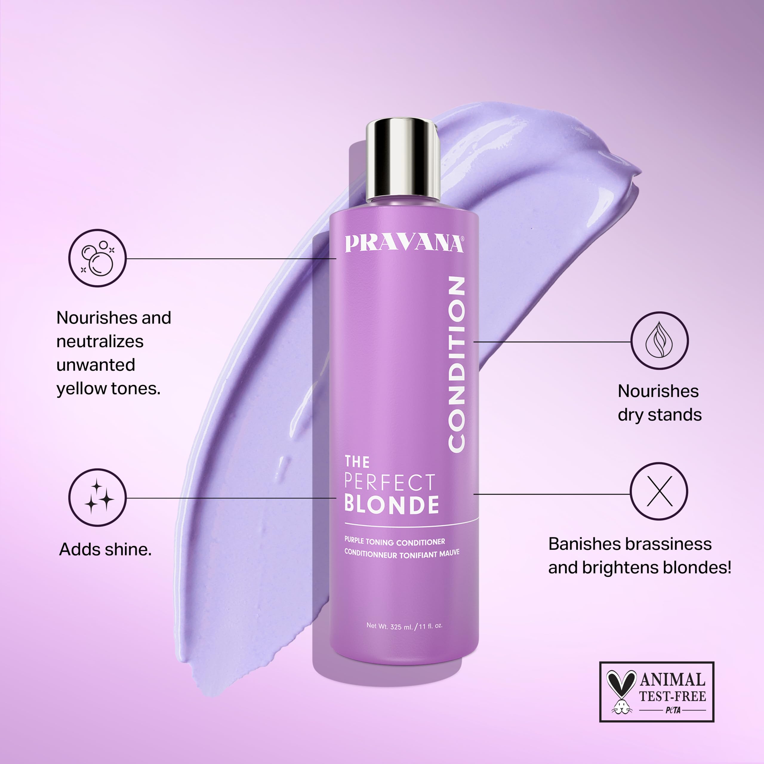 Pravana The Perfect Blonde Purple Toning Conditioner | Neutralizes Brassy, Yellow Tones | For Color-Treated Hair | Adds Strength