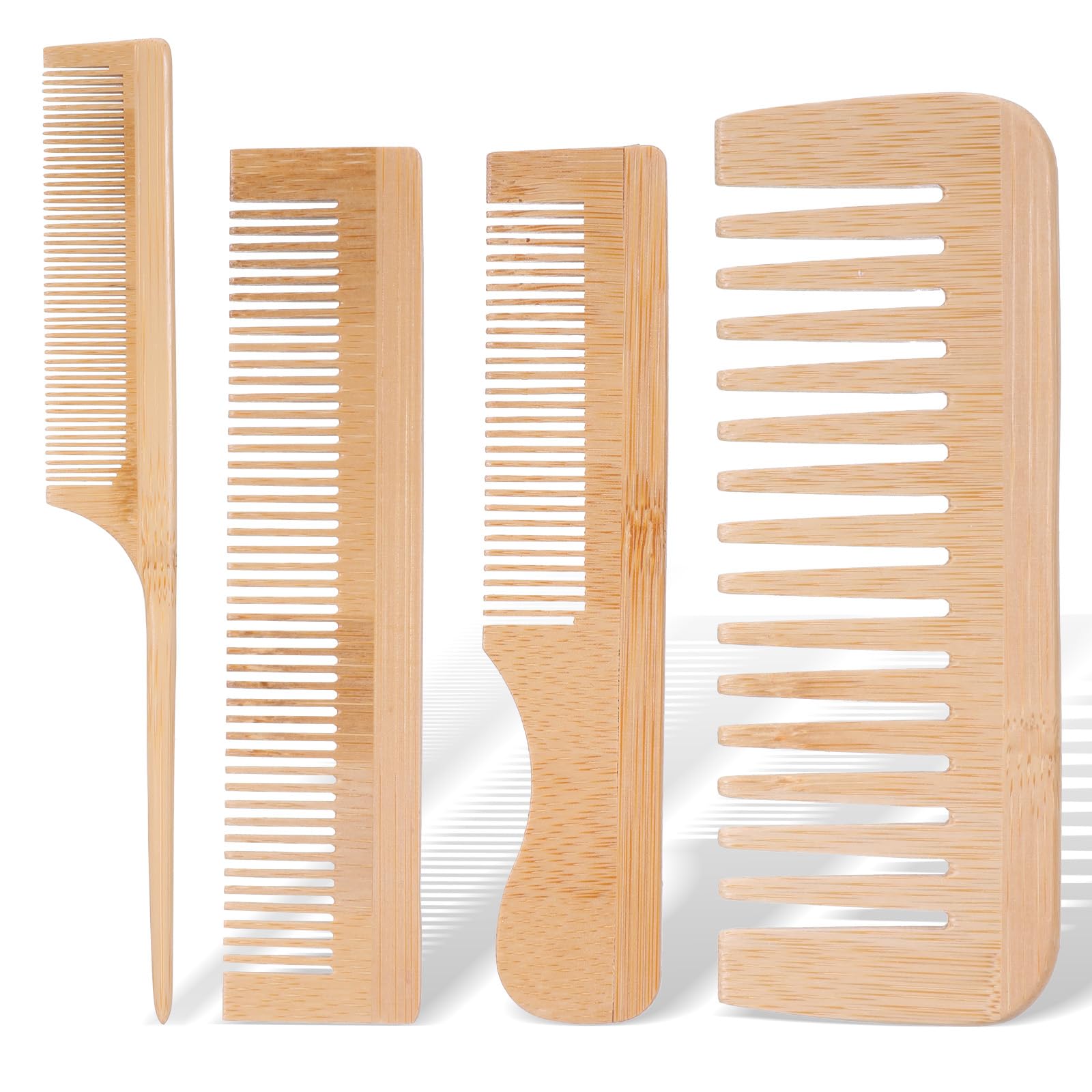 4 Pcs Wooden Hair Comb Wooden Wide Tooth Comb Handmade Bamboo AntiStatic Combs Set for Curly Thick Wavy Hair Women Men