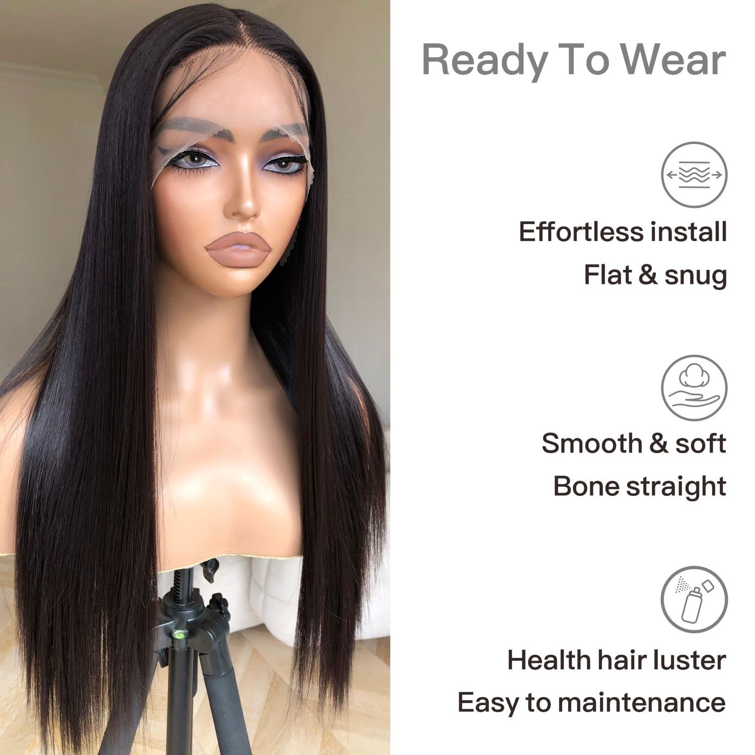BrownBomb Straight Lace Front Wig Pre Plucked, Synthetic Lace Front Wig Pre Plucked Ready to Wear Glueless Wigs 13X5X1 HD Lace F