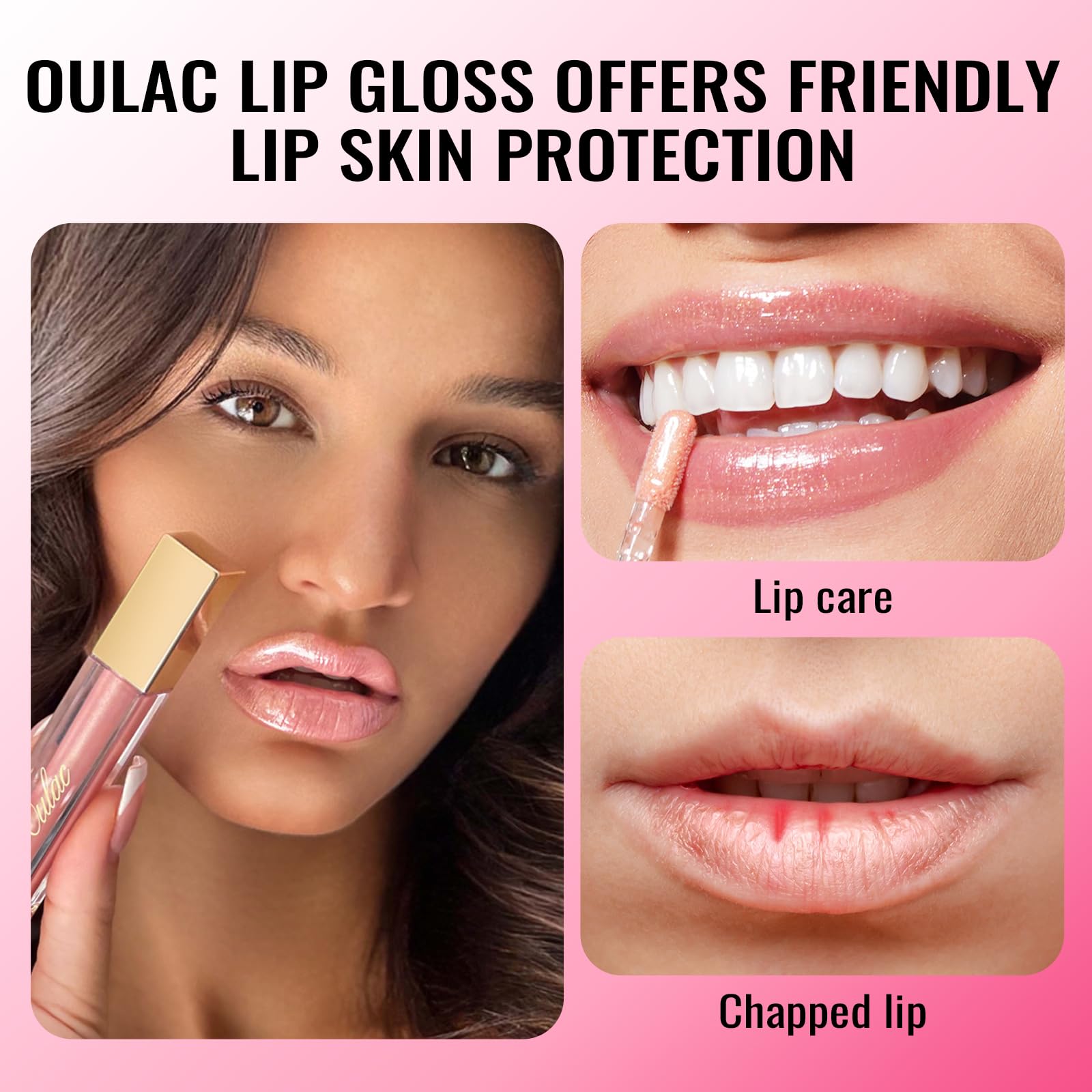 Oulac Light Beige Lip Gloss High-Shine Moisturizing Lipgloss Oil Liquid Lipstick Non-Stick Cup Glitter Lipstick Lip Tint Reduce
