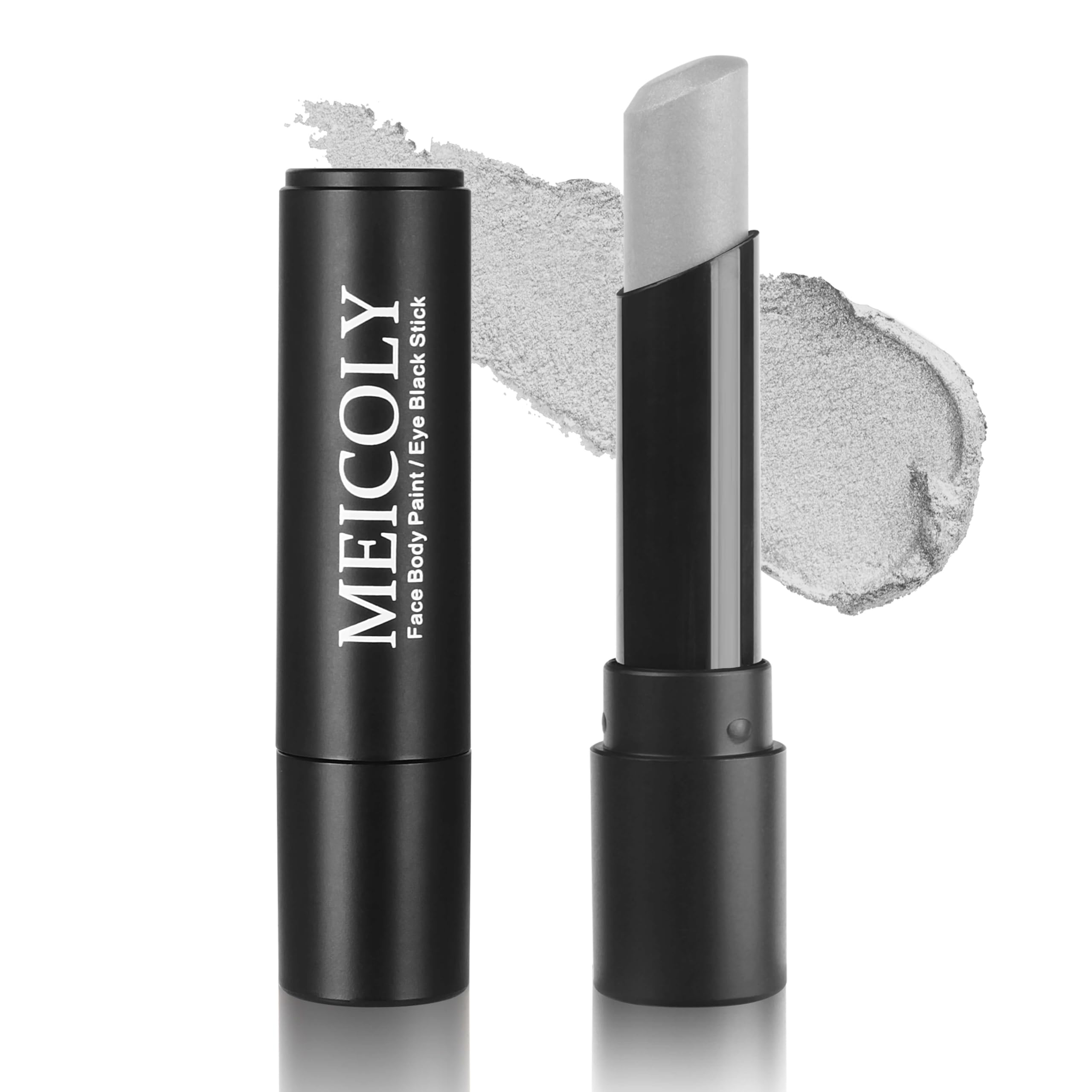 MEICOLY Metallic Silver Face Body Paint,Sweatproof Silver Eye Black Stick for Sports Football/Baseball/Softball,Body Paint for A