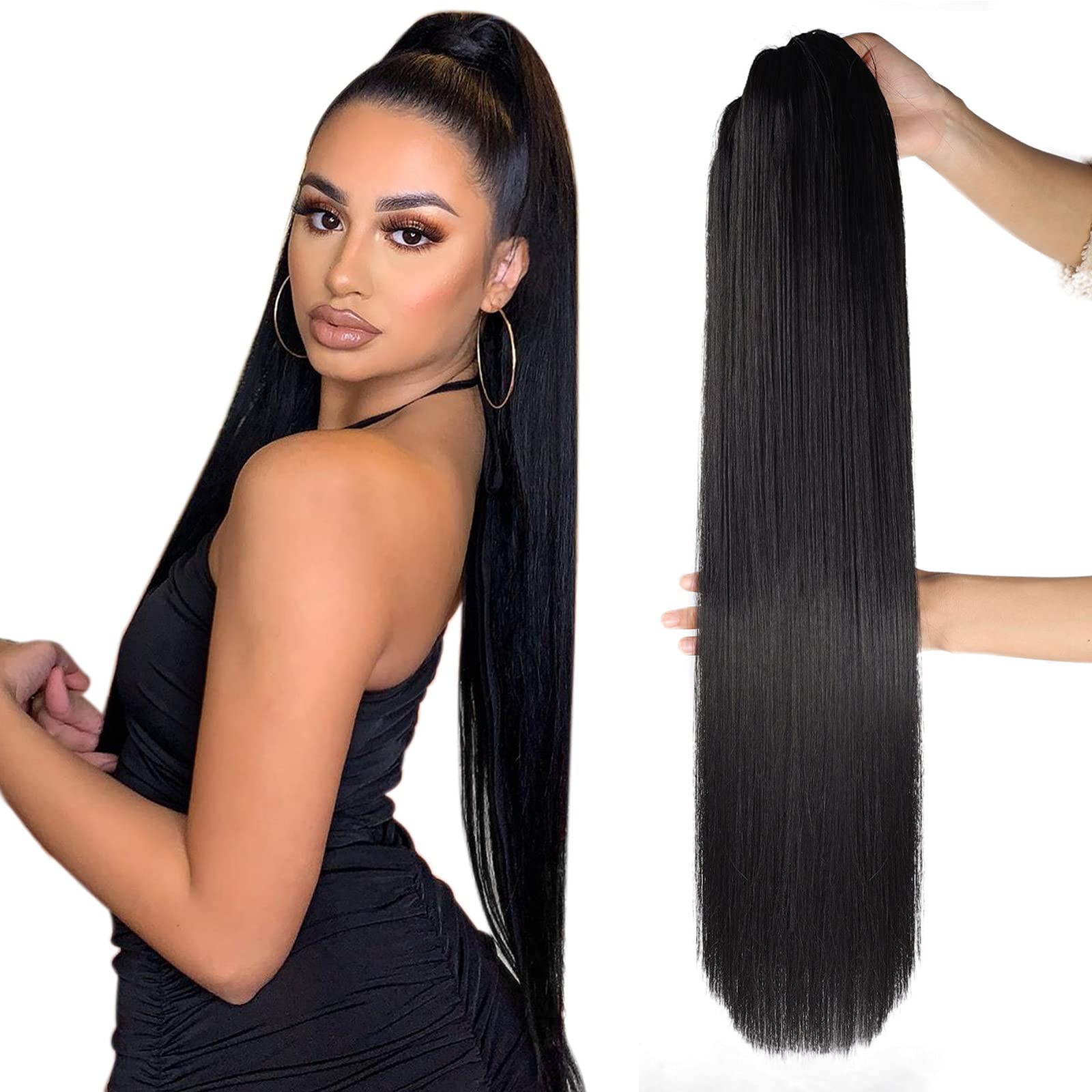Fashion Icon Long Straight Drawstring Ponytail 30 Inch Synthetic Clip in Ponytail Extension for Women (1B#