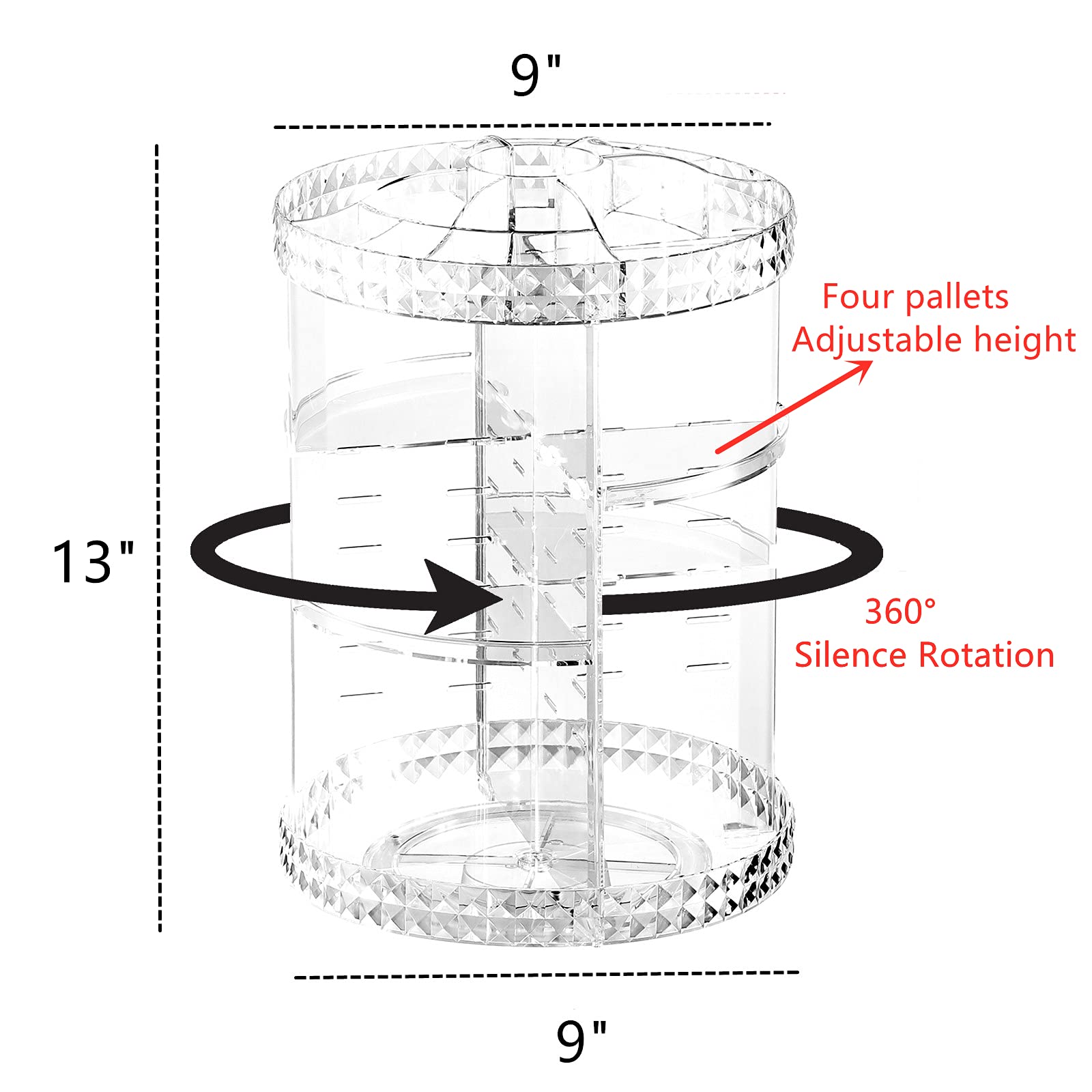 Cq Acrylic 360 Degree Rotating Skin Care Organizer Countertop For Vanit,Adjustable Make Up Holder Height,Clear Plastic Spinning