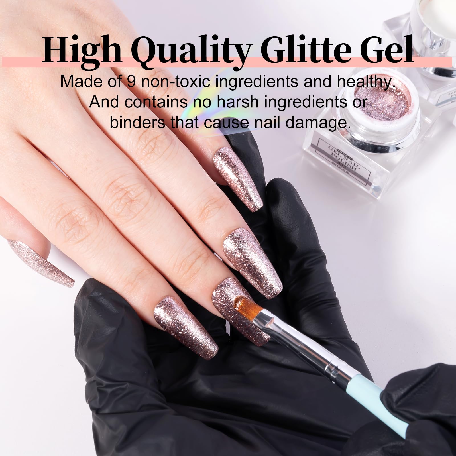 Nxj Infilila Glitter Gel Nail Polish, Rose Gold Nail Gel Polish Shimmer Reflective Gel Liner Nail Polish 3D Nail Art Painted Nai