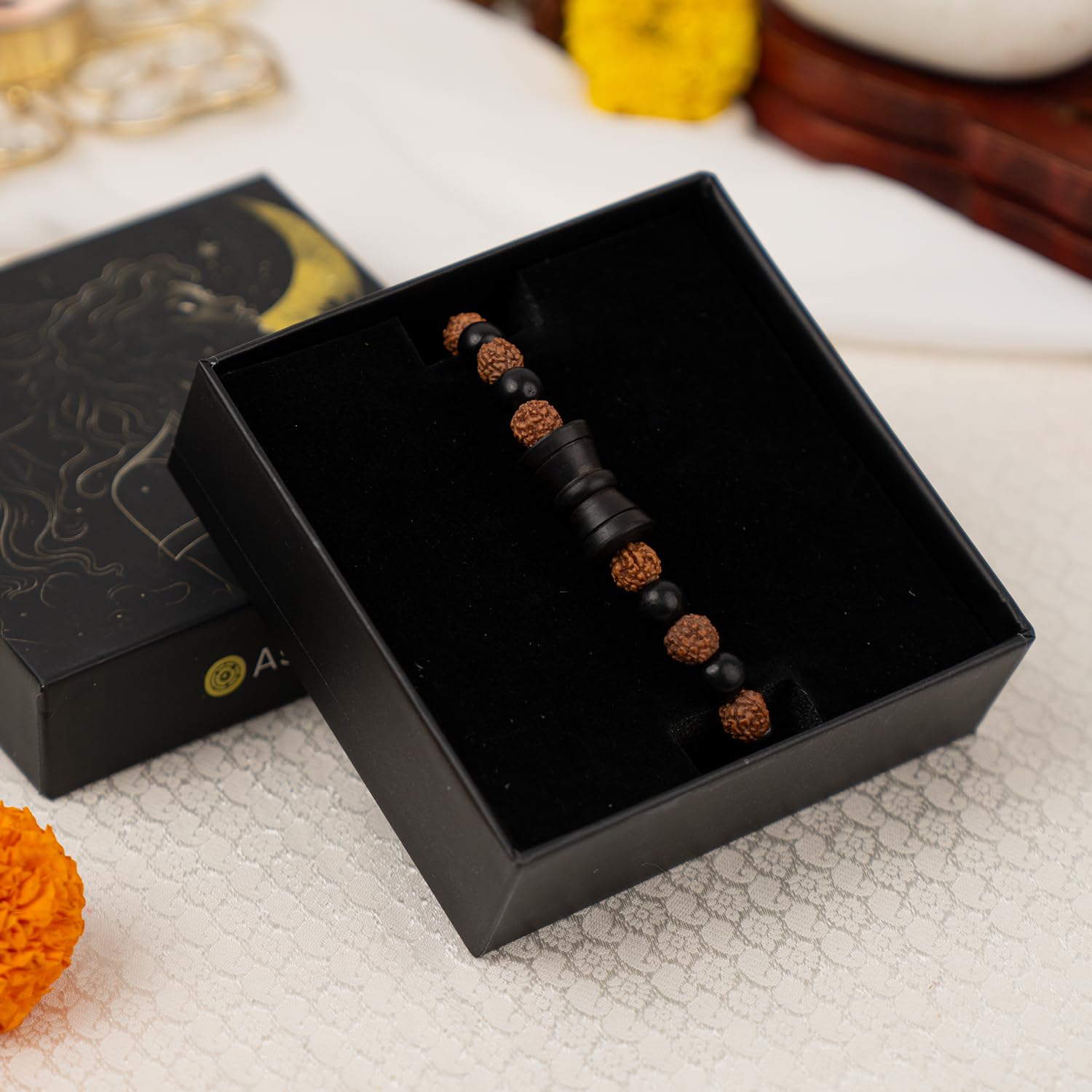 Astrotalk Karungali Rudraksha Damru Bracelet | Original 5 Mukhi Rudraksha and Karungali Beads | Shields From Evil Eye, Brings Peace & Focus | Bracelet for Man and Woman | Gift for Man & Woman