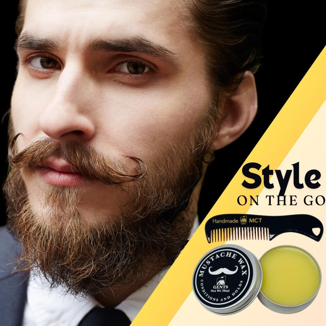 G.B.S Mustache Wax Extra Strong Hold Fragrance Free Inlcudes Handmade Mustache Comb and trimming scissors (2 Pack)