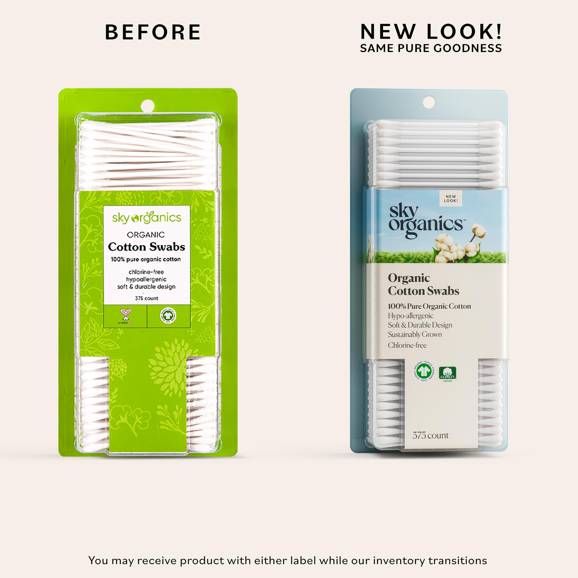 Sky Organics Organic Cotton Swabs For Sensitive Skin, 100% Pure Gots Certified Organic For Beauty & Personal Care, 375 Ct