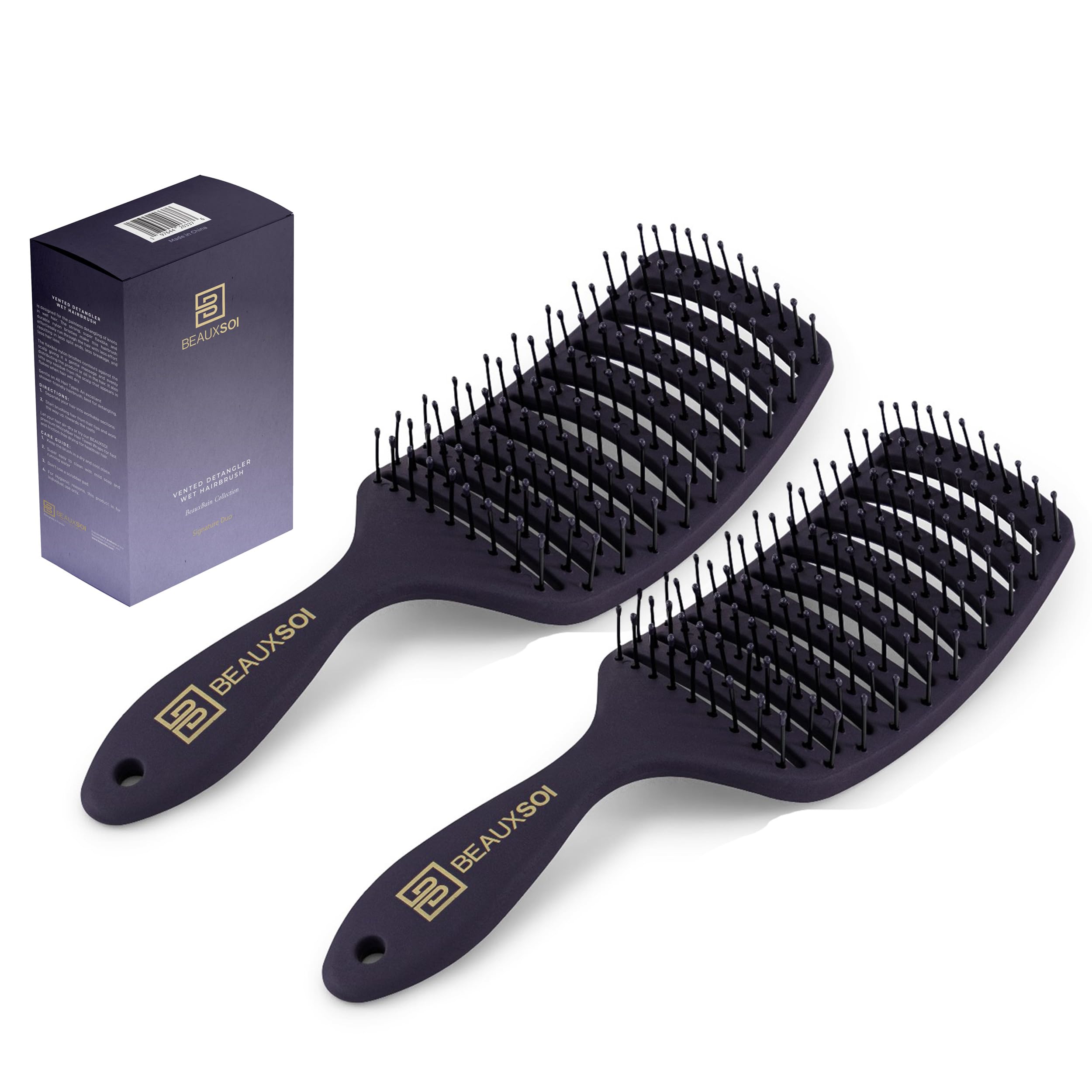 Beauxsoi Vented Brush For Blow Drying, Shower & Thick, Coily Or Straight Hair | Detangling Brush With Curved Vents & Wide Frame