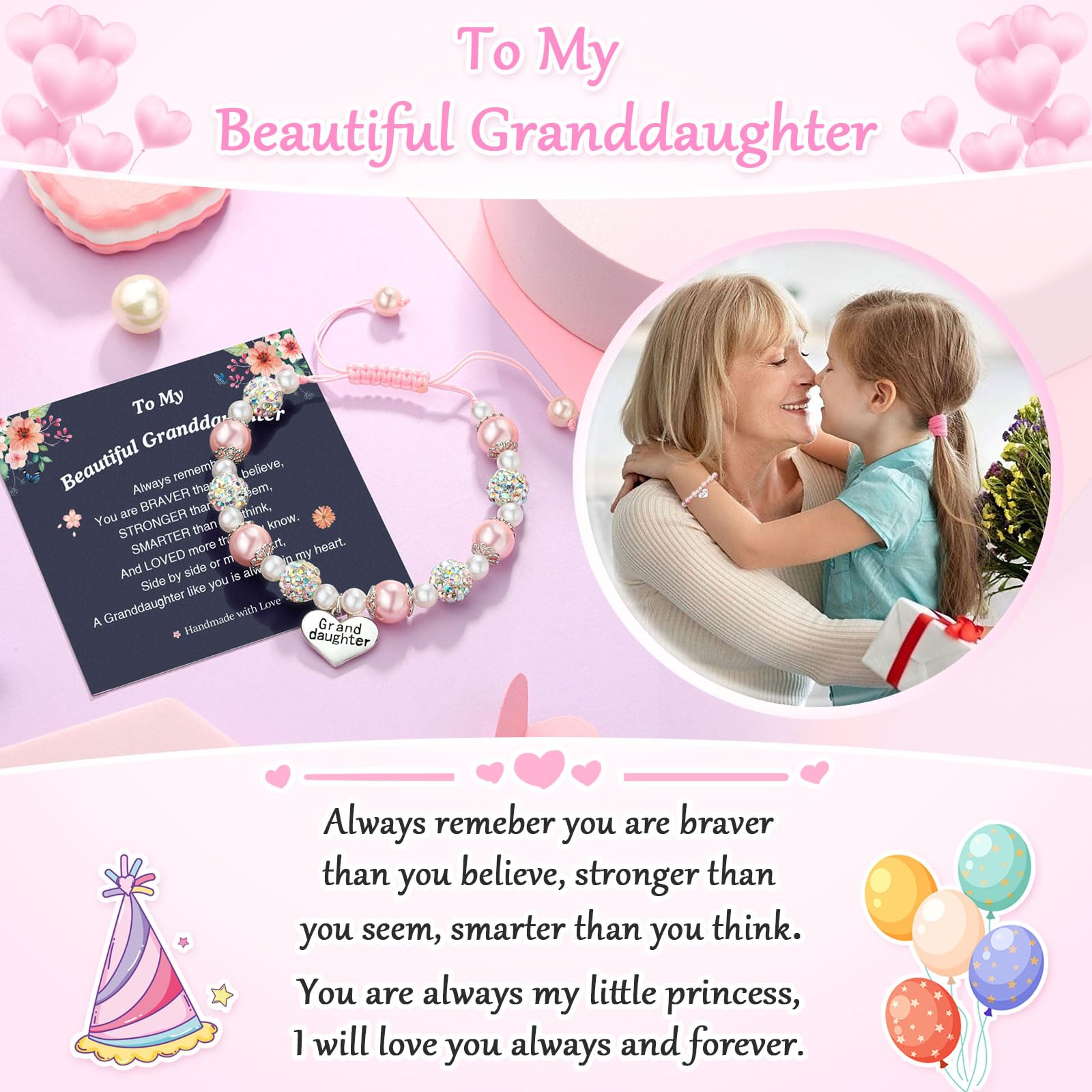 UNGENT THEM Granddaughter Gifts from Grandma Little Girls Bracelets Jewelry 8 12 10 6 7 9 11 Year Old Birthday Girl Valentines B