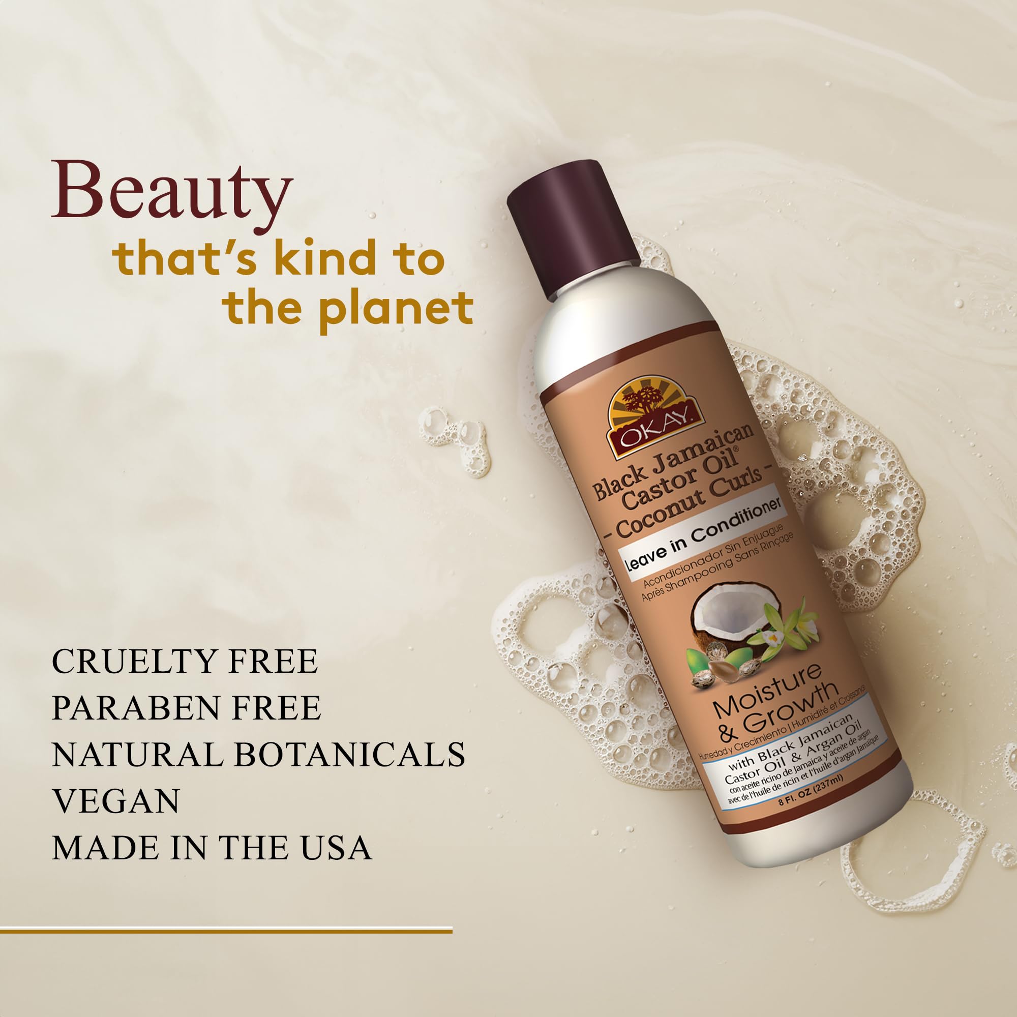 OKAY Black Jamaican Castor Oil Leave In Conditioner - Hair Moisturizer for Women and Men, Natural Hair Product for Hair Growth,