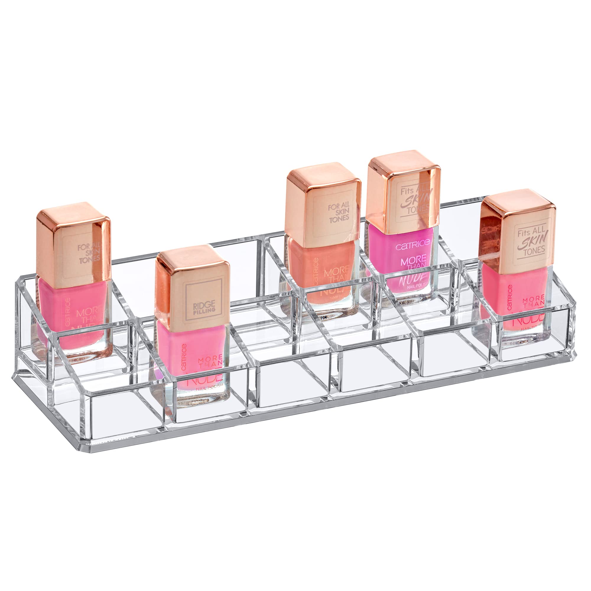 Amazing Abby - Glamour - 12-Slot Acrylic Nail Polish Organizer, Lipstick Holder, Lip Gloss Organizer, Cosmetic Storage Display,