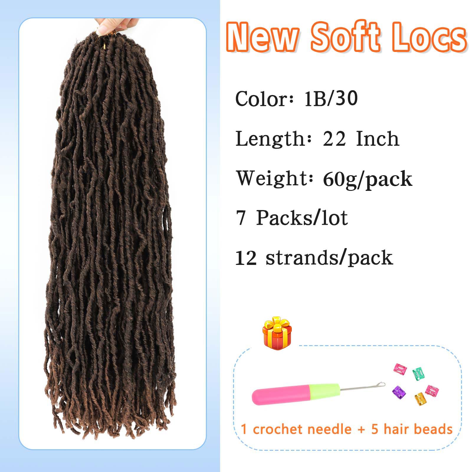 22 Inch Faux Locs Crochet Hair Ombre Brown Soft Locs 7 Packs Pre Looped Locs Crochet Hair For Black Women(22Inch, 7 Packs, T30)