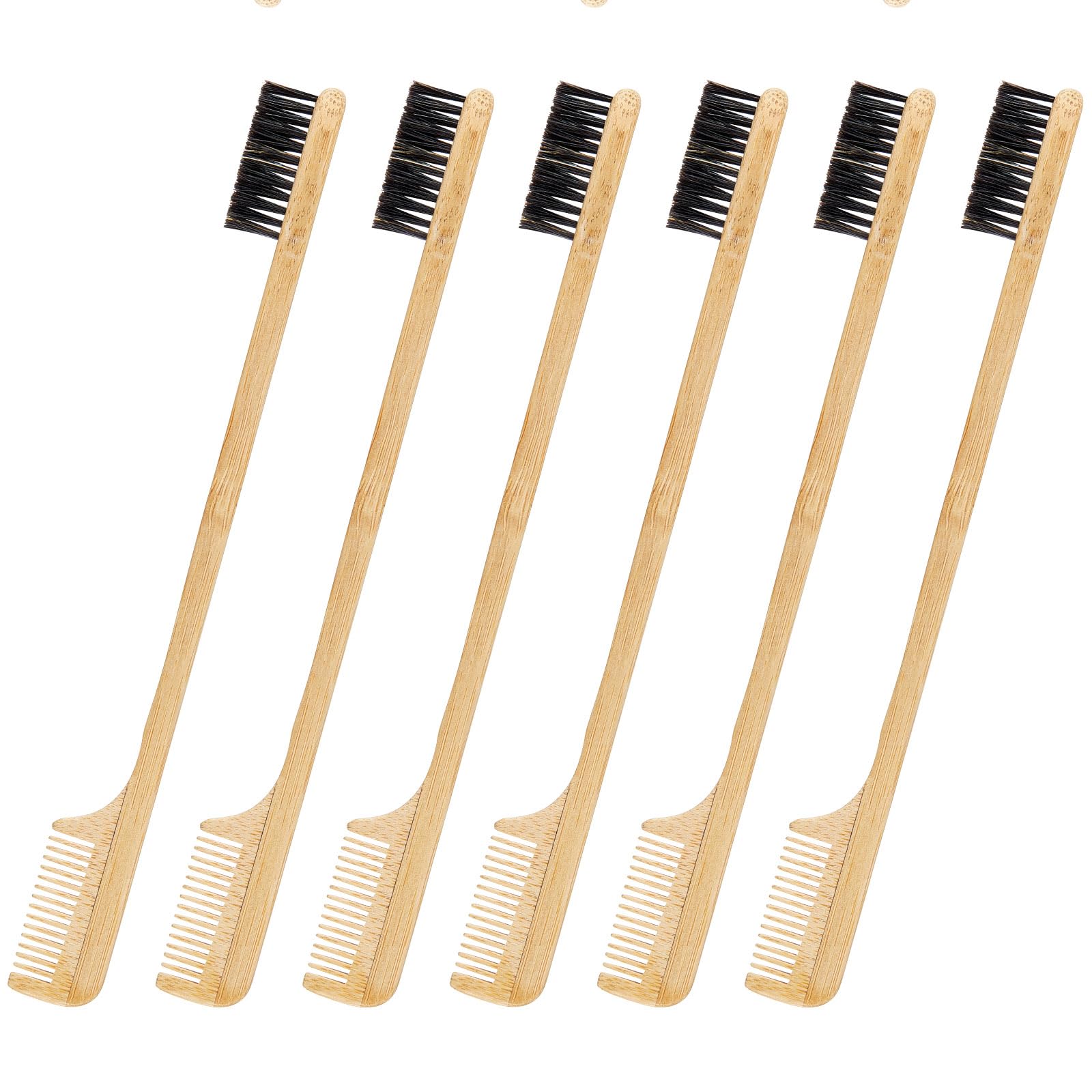 Geiserailie 6 Pieces Moustache Comb and Brush Beard Edge Brushes 2-in-1 Sapling Wood Mustache Comb Gentle Control Bamboo Eyebrow