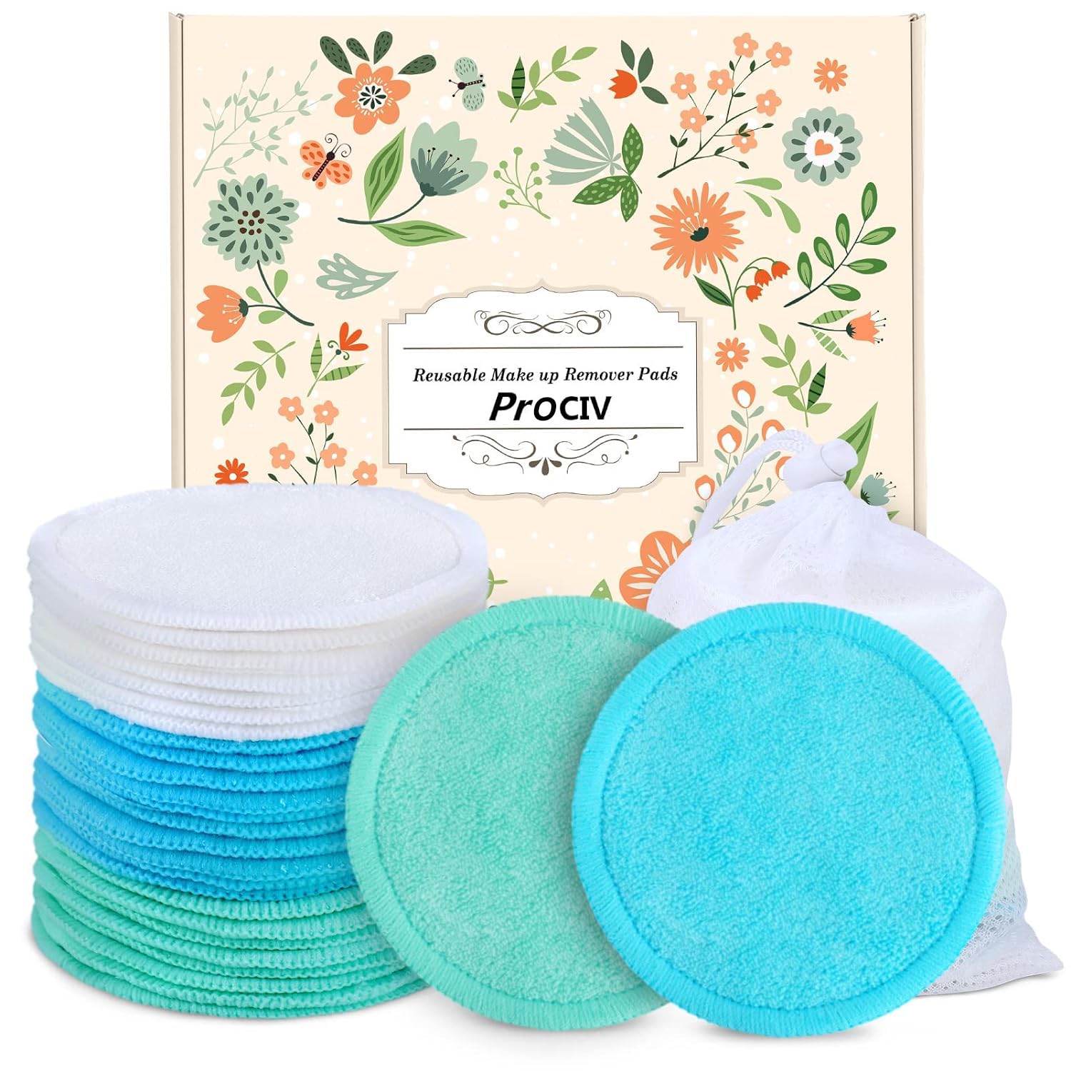 Reusable Makeup Remover Pads - 18 Packs Organic Reusable Cotton Rounds With Washable Laundry Bag For Toner Eco-Friendly Bamboo &