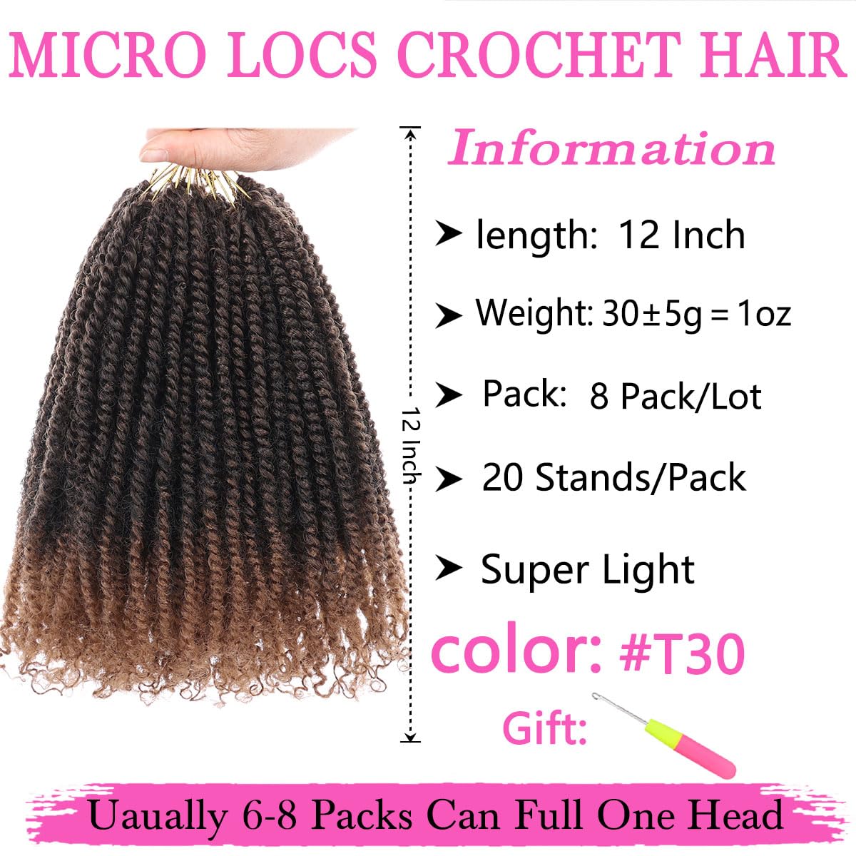 Cookoo 12 Inch Micro Twist Crochet Hair 9 Packs Ombre Brown Pre-Looped Bouncy Mini Passion Twist Crochet Hair Pre-Twisted Mini S