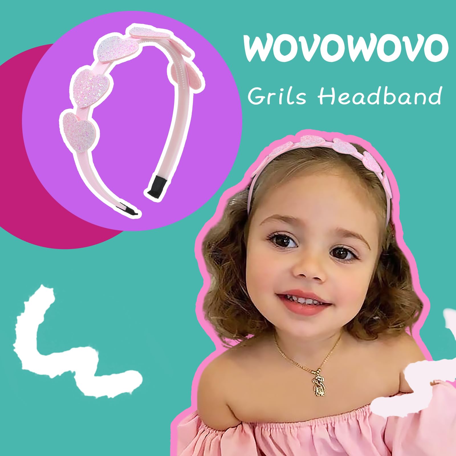 WOVOWOVO Headbands for Girls 6 Packs Girls Headbands Glitter Toddler Hair Accessories, Cute Kids Head Bands for Ages 4-12, Sweet