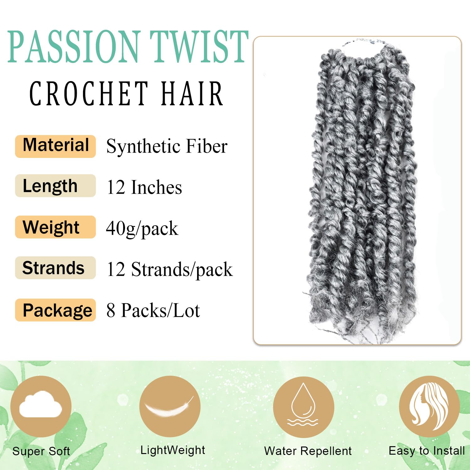 12 Inch Passion Twist Crochet Hair For Black Women 8 Packs Pre-Twisted Passion Twists Hair Crochet Braids Pre-Looped Bohemian Tw