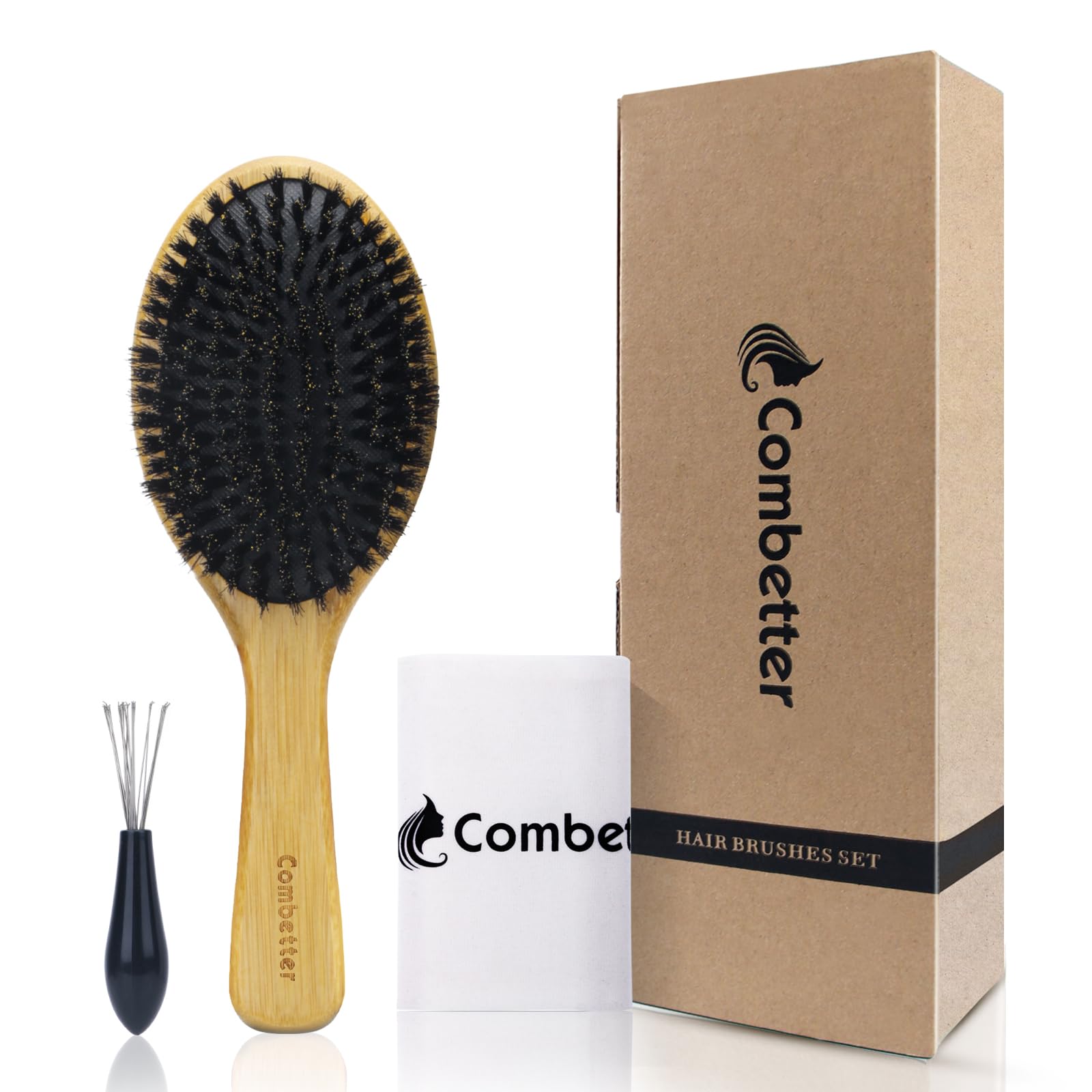 100% Boar Bristle Hair Brush by Combetter, Eco-Friendly Hairbrush for Women Men & Kids, Hair Smoothing and Massaging Detangling,