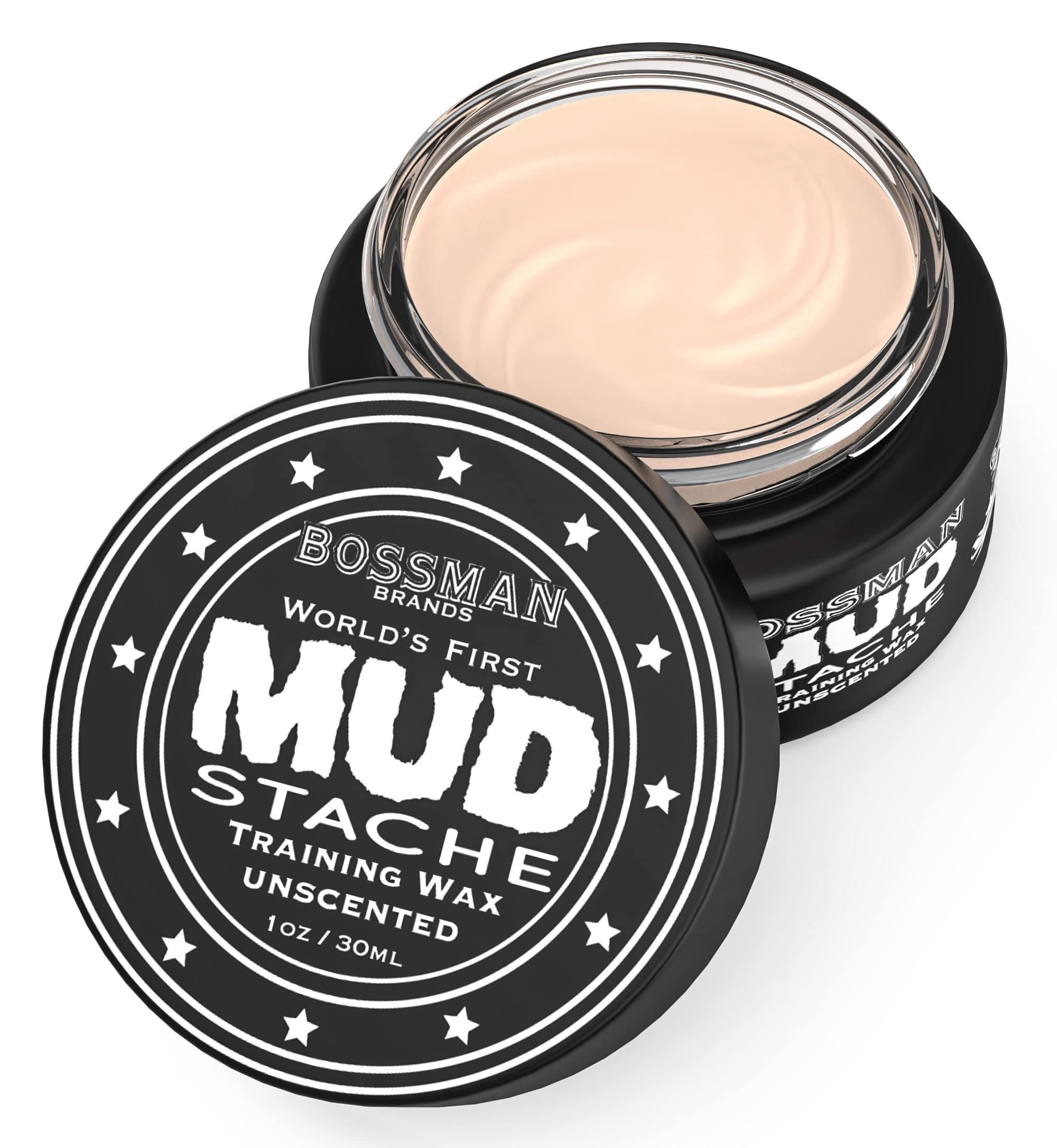 Bossman MUDstache Unscented Mustache Wax for Men (1 oz) - Strong 24-Hour Hold, Non-Tacky & Easy to Apply for Taming & Styling