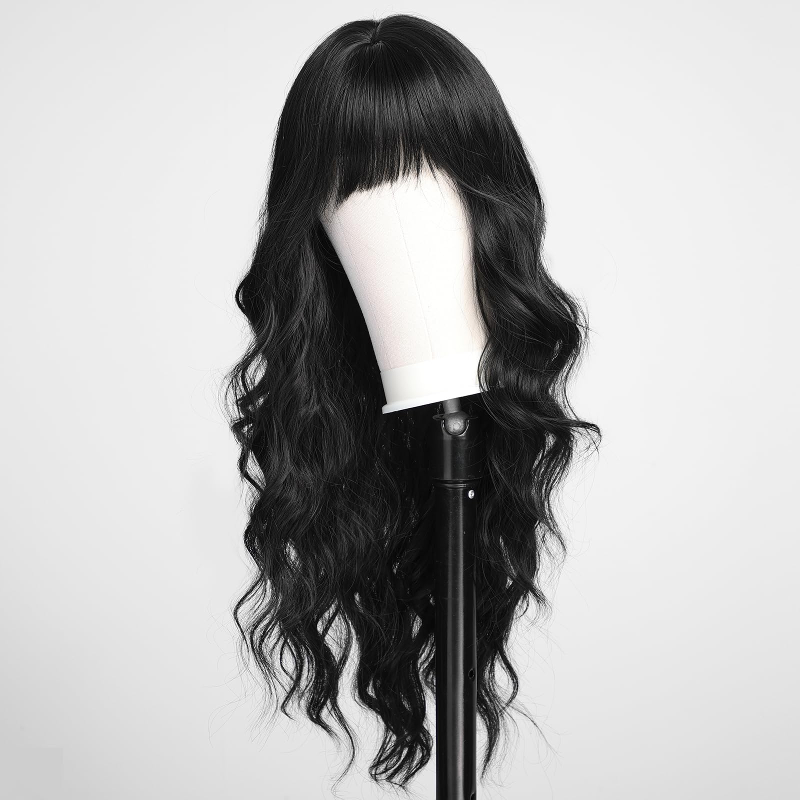 Haircube Black Wig Long Curly Wig With Bangs Natural Appearance Heat-Resistant Synthetic Wig Suitable For Fashionable Women