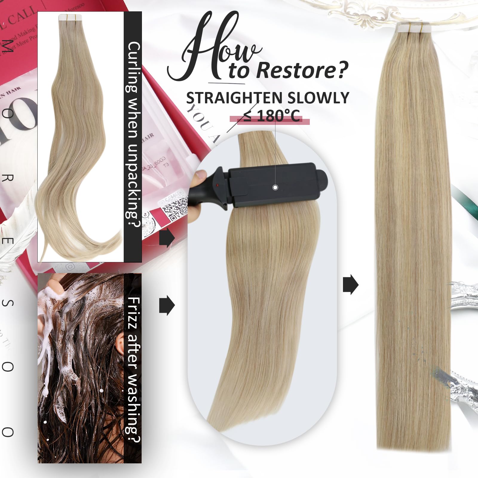 Moresoo Tape In Hair Extensions Human Hair Blonde Tape In Extensions For Women 40 Pieces Hair Extensions Real Human Hair Tape In