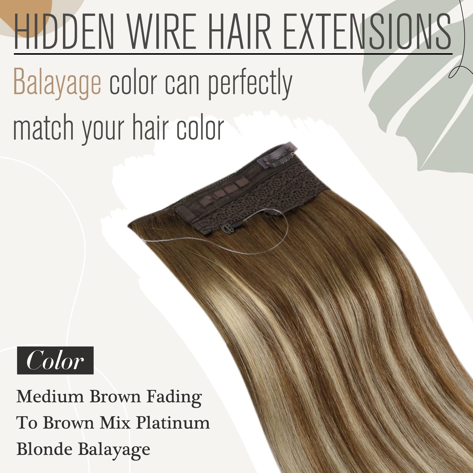 Sunny Wire Human Hair Extensions 20Inch Ombre Fishing Wire Hair Extensions Medium Brown Roots To Platinum Blonde Balayage Hair E